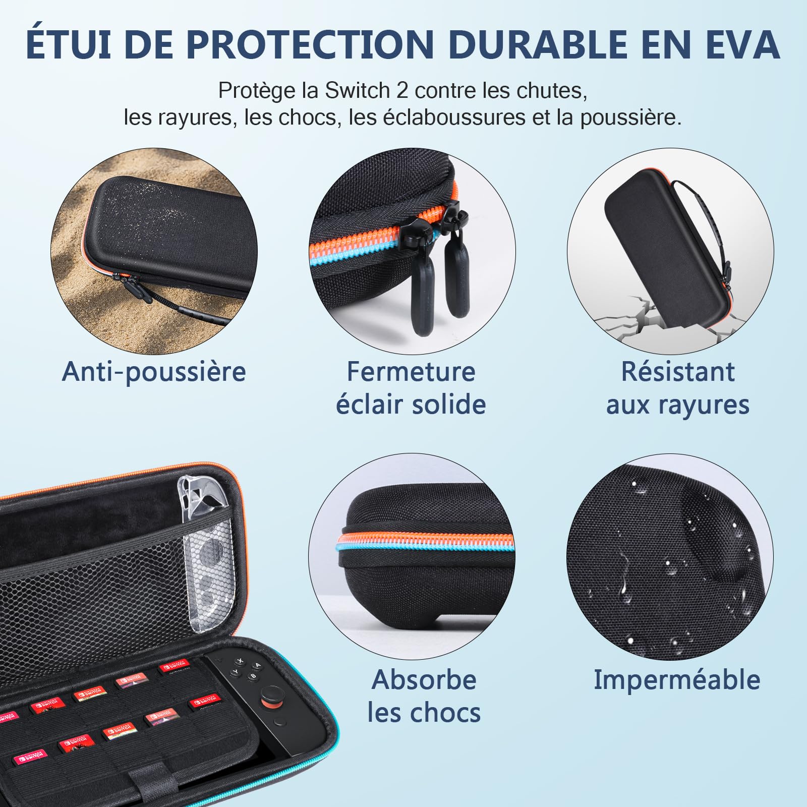 LONGYI Étui de Transport pour Switch 2, Housse de Protection Rigide Résistant aux Chocs et à l'eau pour la Switch 2, Mallette de Transport avec 10 Cartouches de Jeux et Accessoires