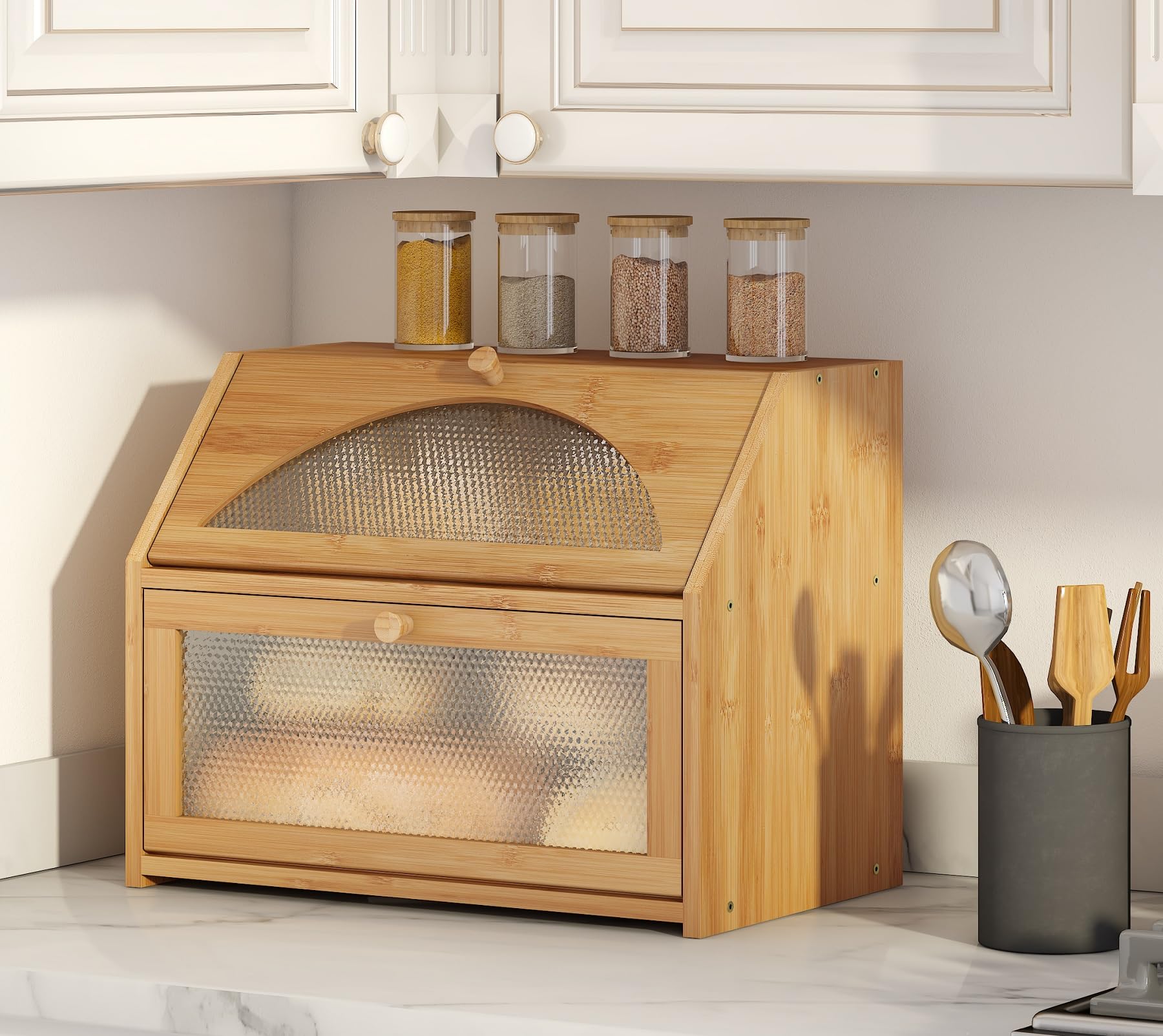 Bamboo Double-layer Bread Box Acrylic Diamond