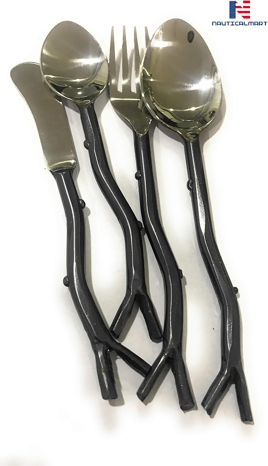 Silverware Cutlery Set Stainless Steel Flatware with Wood Stem Design Handle Include Fork Spoon Knife For Kitchen Accessories, Viking Cutlery, Medieval Cutlery