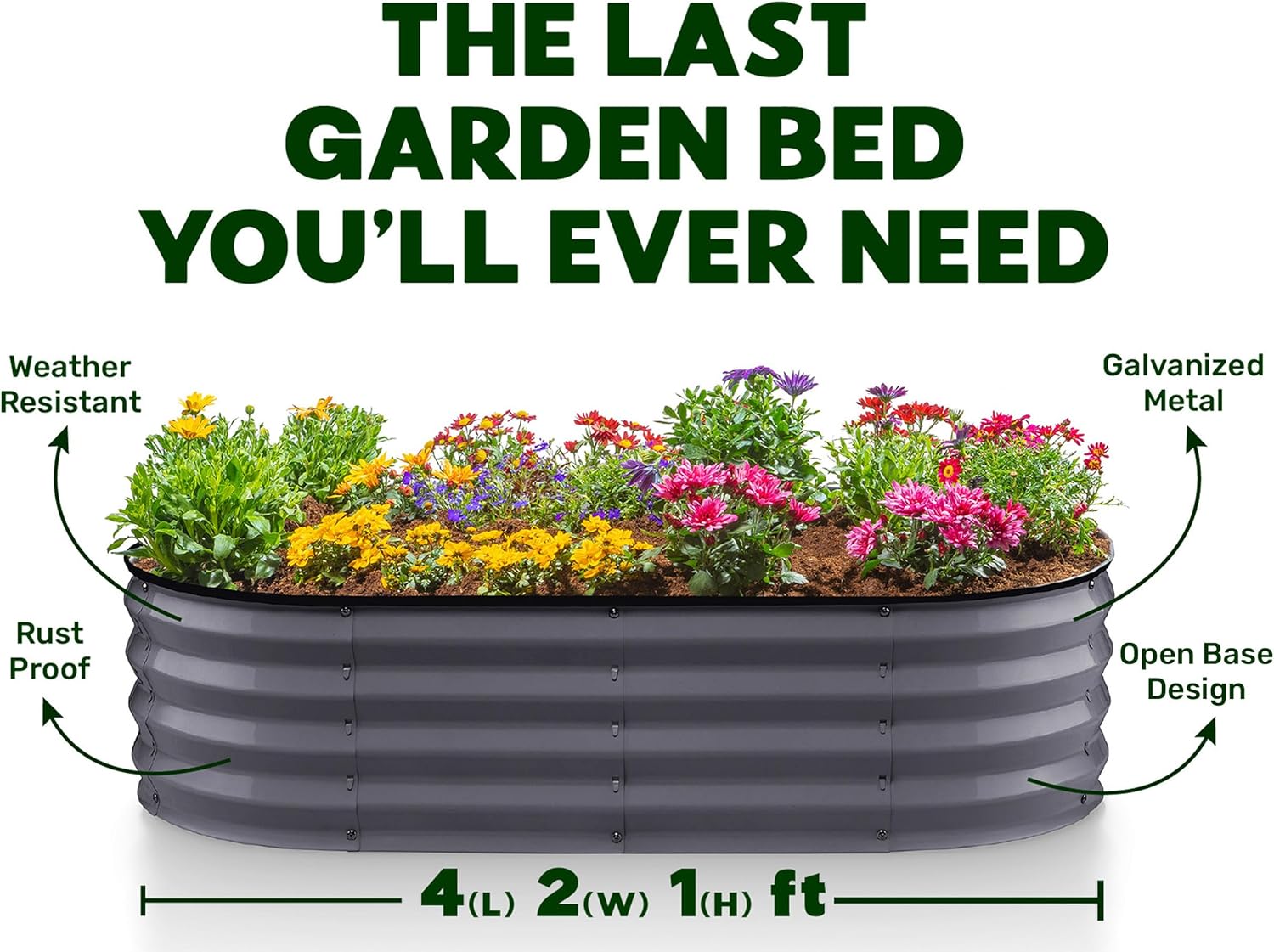 Plant & Plot Galvanized Raised Garden Beds Outdoor // 4×2×1 ft Planter Raised Beds for Gardening, Vegetables, Flowers // Large Metal Garden Box // Patented Tool-Free Design