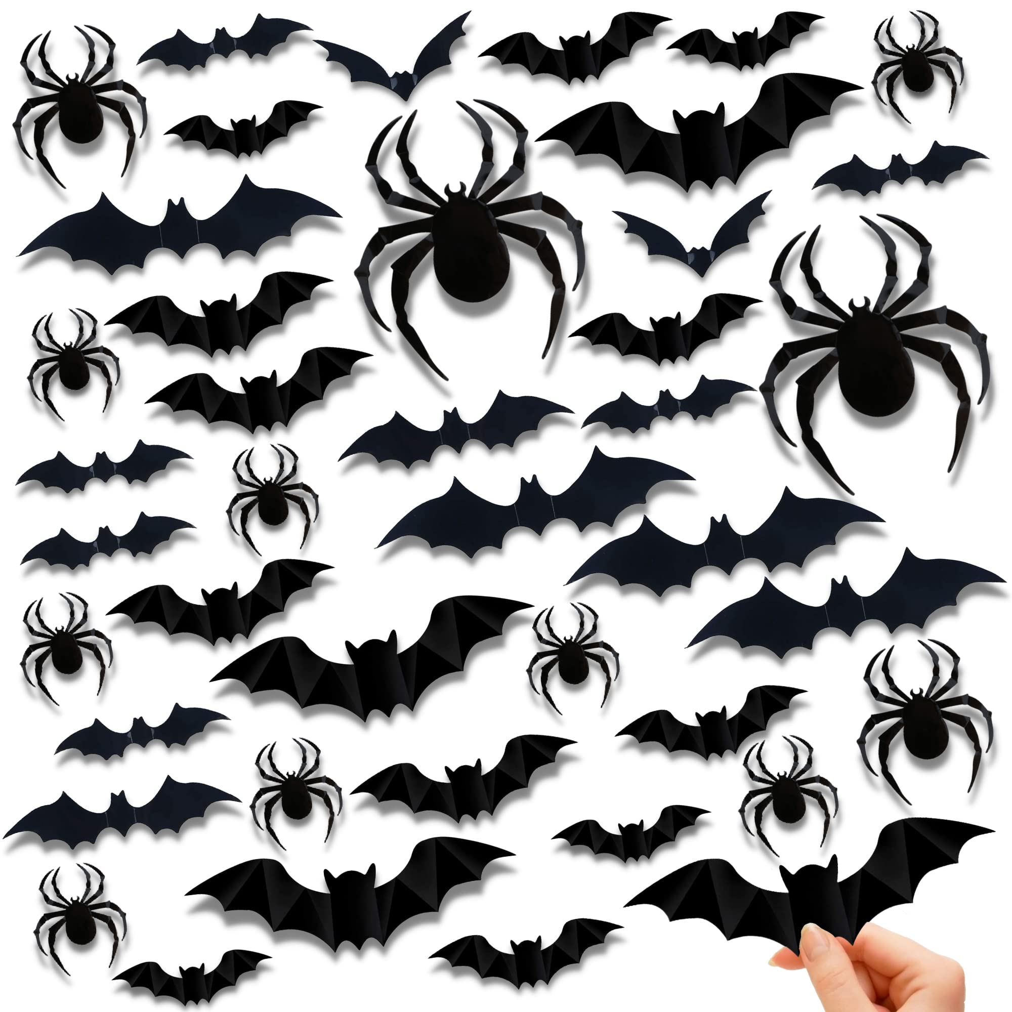 Lubibi Bats Decorations,40 PCS 3D Bats Spiders Wall Stickers, DIY Halloween Party Supplies PVC Scary Bats Spiders Decal Decorative Wall Stickers, Halloween Eve Party Home Wall Window Decoration