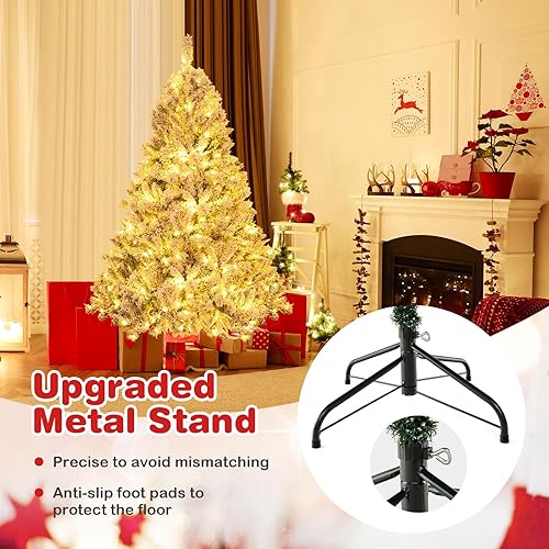 Miniatura 8 de HAPPYGRILL Árbol de Navidad artificial de 6 pies, árbol de Navidad de forma rápida de 3 minutos, árbol de decoración flocado con 644 puntas de rama,