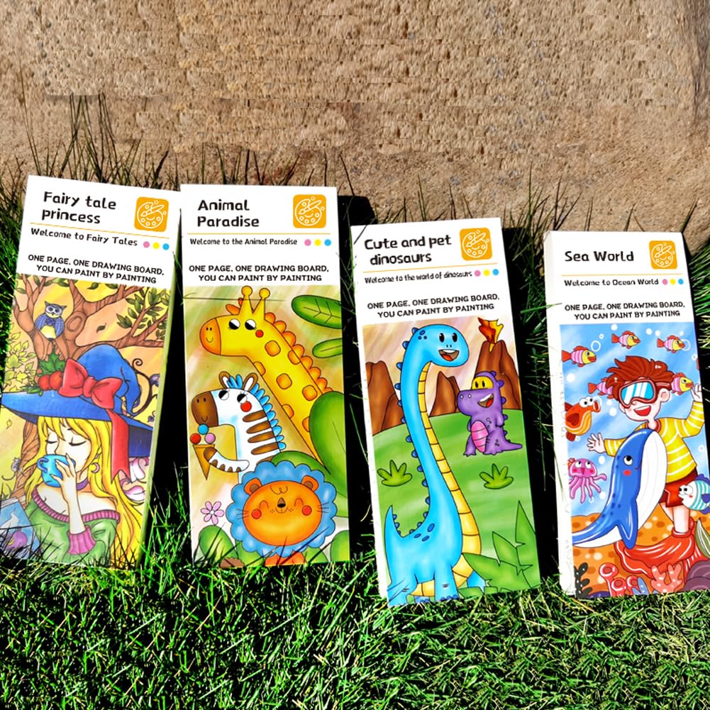 Pocket Watercolor Painting Book,2023 New Watercolor Magic Color Book Set with Paint and Paint Brush for Kids/Beginners/Students/Children (Watercolor Book-4Pack)