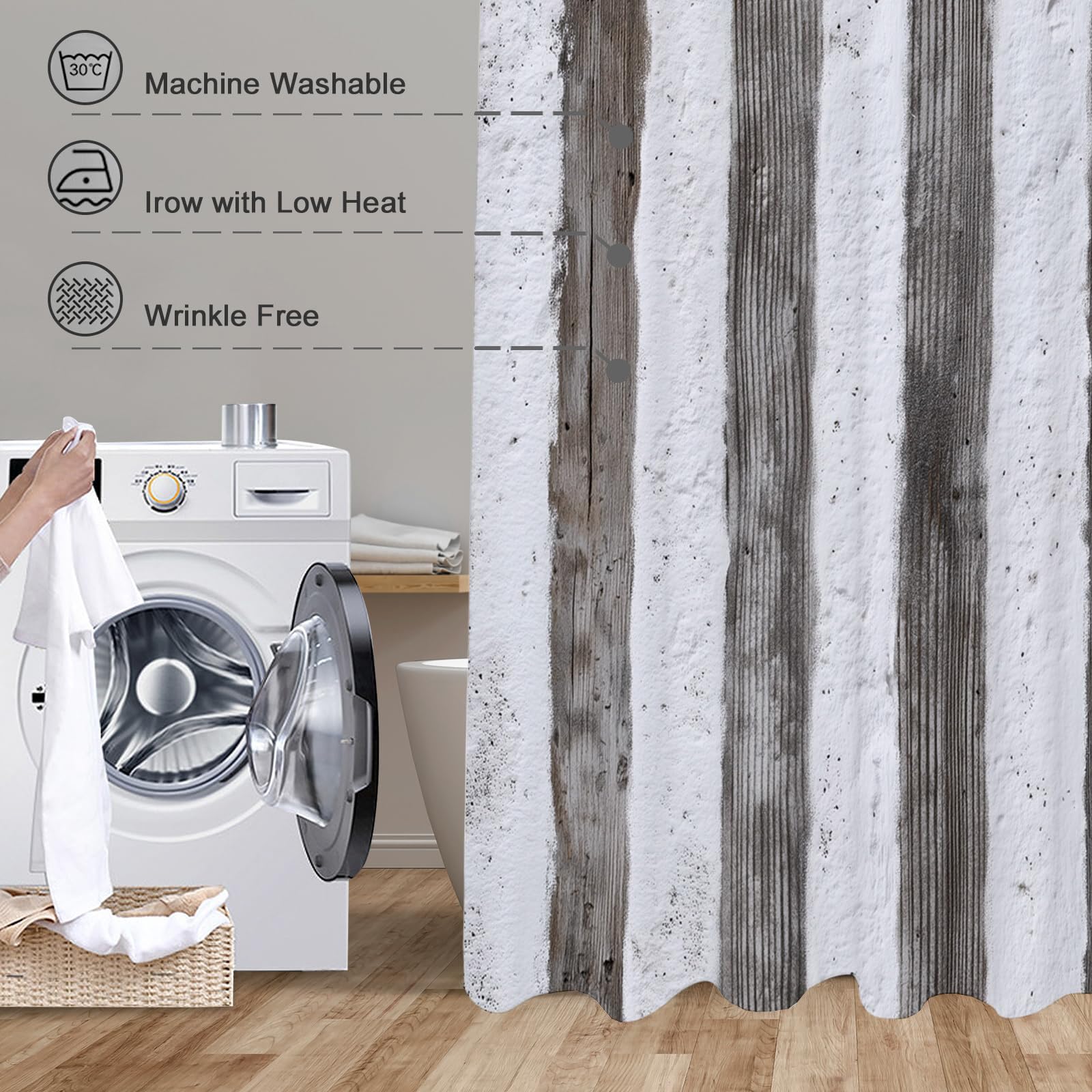 Rideau Douche, Rideau Baignoire Lavable en Machine Rideaux Douche Tissus Lavable Rideau De Baignoire Lavable pour Salle De Bain Domicile Baignoire Famille, Texture De Ligne,