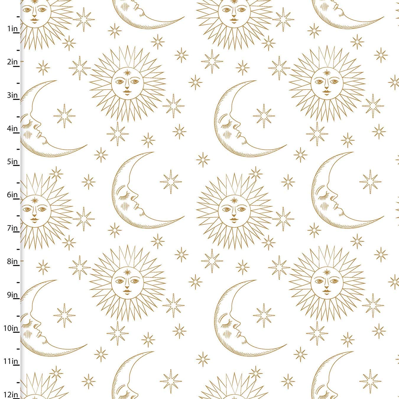 Magical Galaxy, Beautifully Illustrated, Sun and Moon, Gold Metallic, Creamy White, 3 Wishes, 17164-WHT-CTN-D, by The Yard
