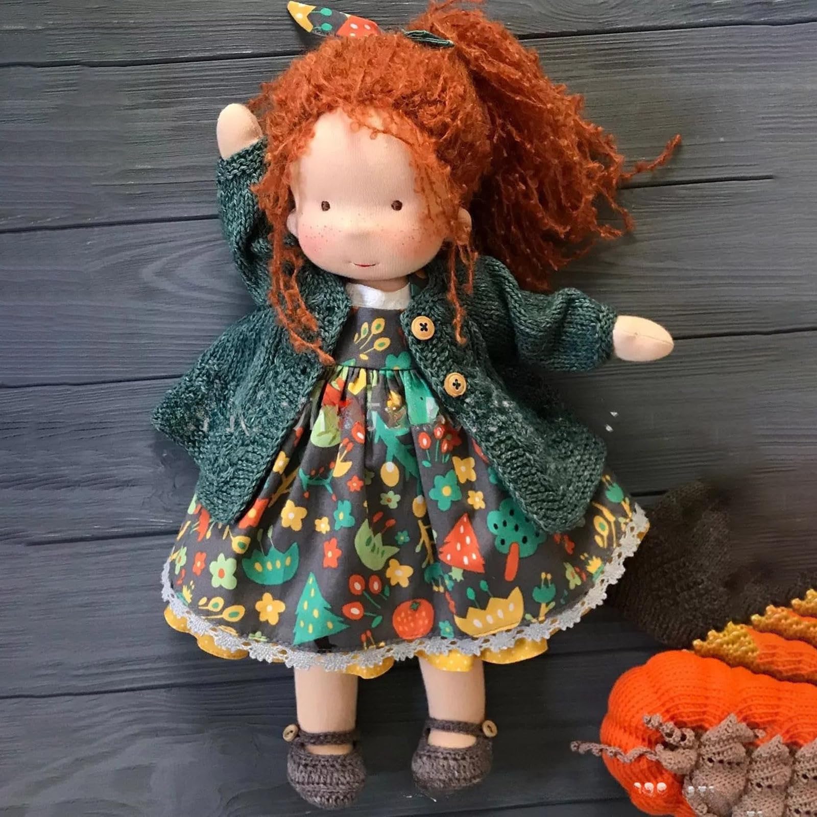 Handmade Waldorf Dolls, Waldorfdoll Mini Christmas Doll, Waldorf Handmade Plush Doll With Curly Hair Girls, Cartoon Cute Soft Waldorf Doll, Gifts for Girls Birthday Christmas Thanksgiving (D)
