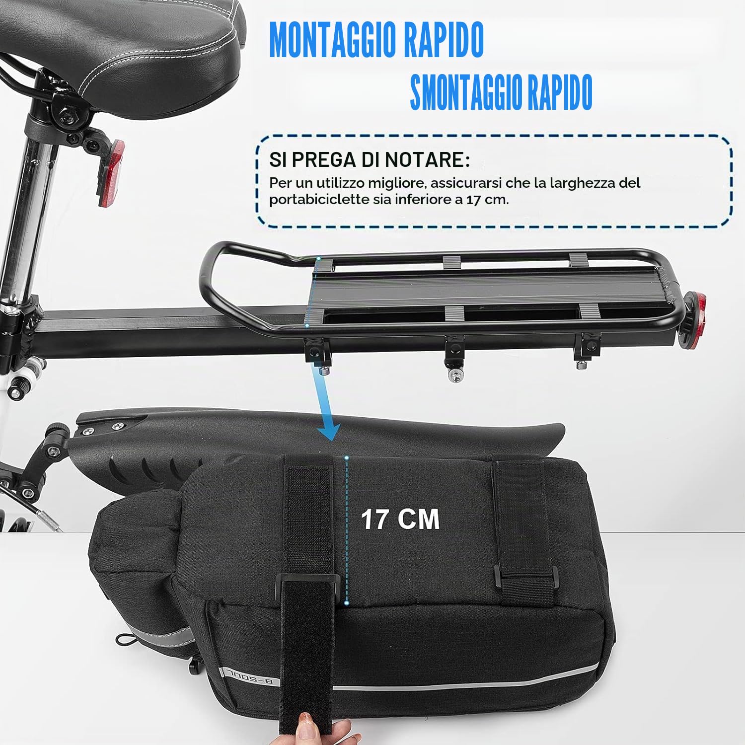 FINEW Borsa per il Bagagliaio Della Bici Borsa isolanti, Pacchetto Grande capacità, Ciclismo con Striscia Riflettente & Grande capacità 10L Impermeabile Pacchetto Bicicletta, Nero