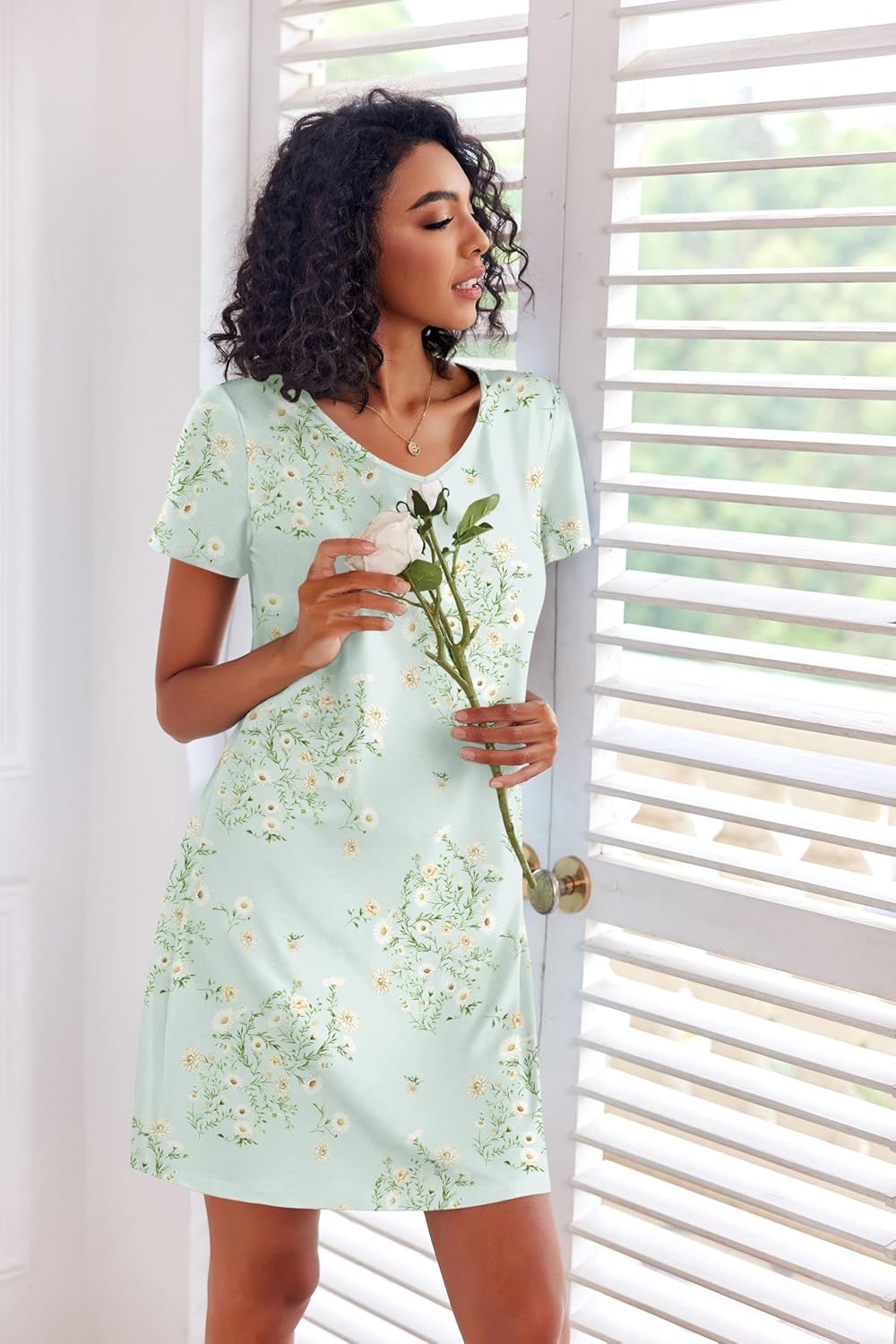 Ekouaer Cotton Nightgowns for Women 3 Pack Sleepshirts Short Sleeve Night Shirt Tshirt Night Gown Print Sleepwear Dress - Image 2