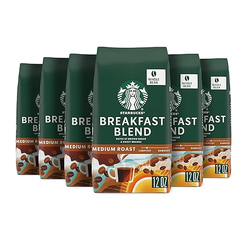 Starbucks - Breakfast Blend - Café en grano de tueste medio, 100 % Arábica - 6 bolsas (12 onzas cada una)