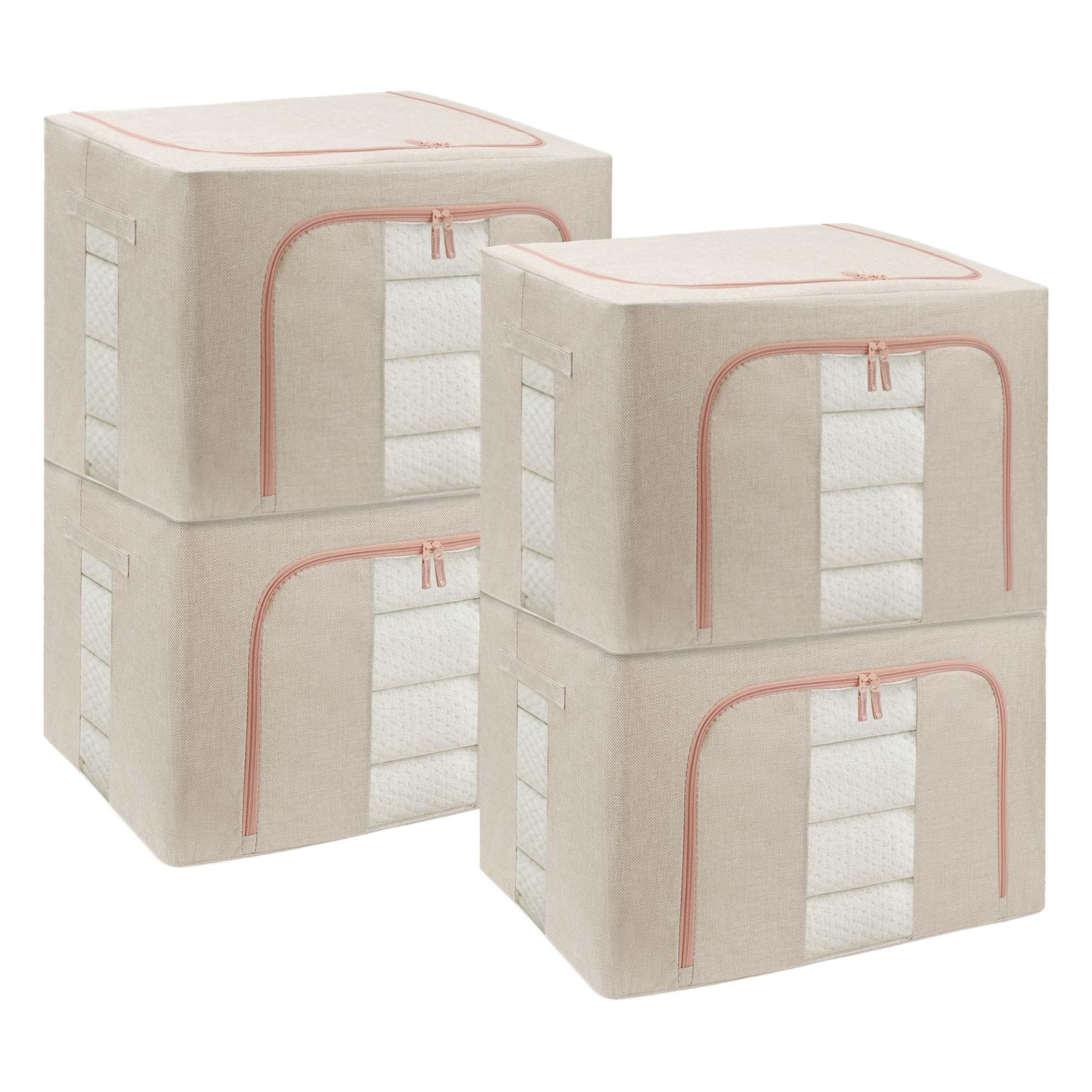 DAWNTREES 4 Pack Clothes Storage Boxes,66L Foldable Steel Frame Clothes,Clothing Storage Bins with Lid,Linen Storage Box With Clear Window,Zippers,Durable Handles — image 1