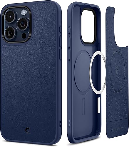 CYRILL Kajuk Mag - Funda de cuero compatible con iPhone 15 Pro Max (2023), funda de cuero vegano de alta calidad, color azul con forro protector de