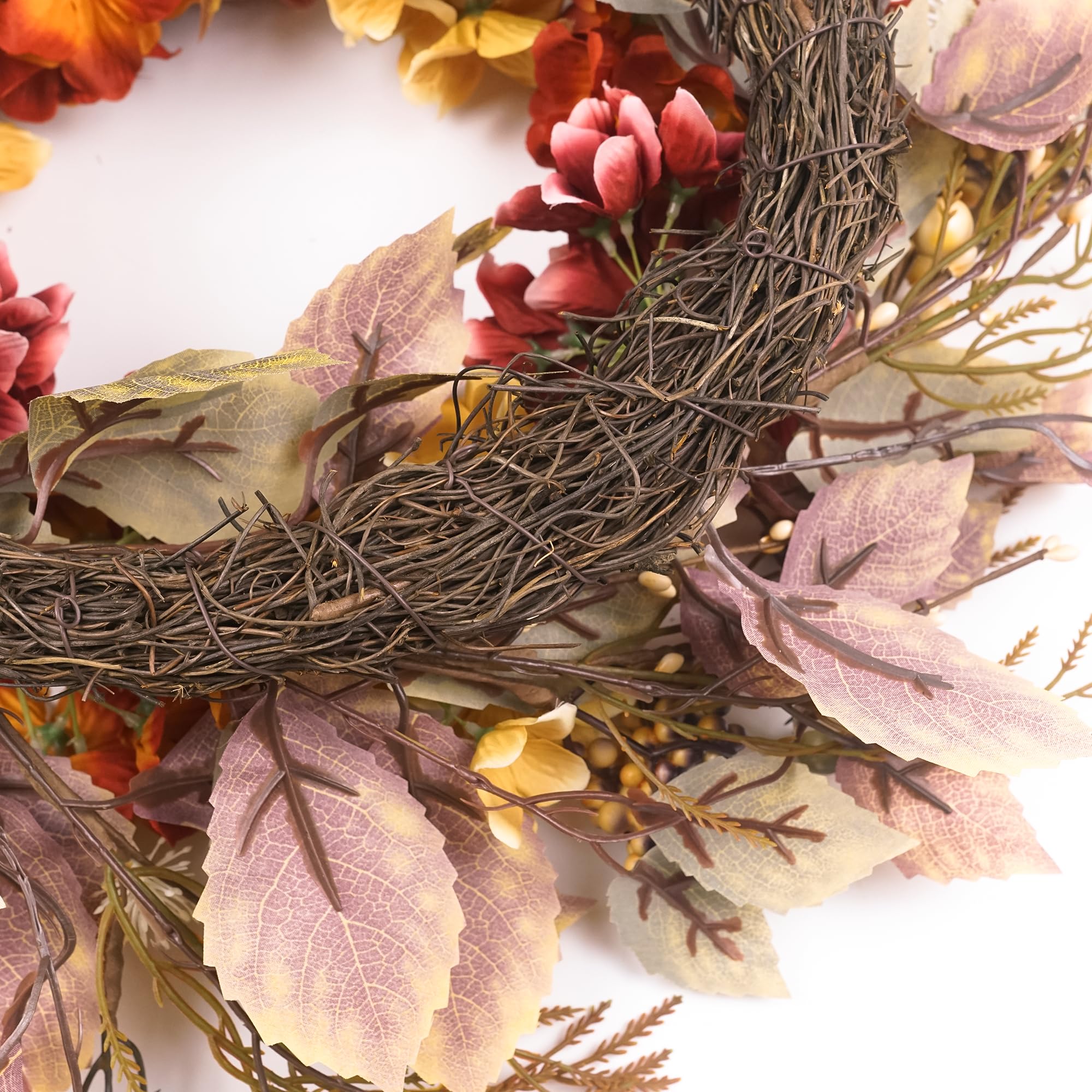 Herbstkränze für Haustür, 55,9 cm, Herbstkranz mit Hortensien, Beeren, Herbstblätter, Heimdekoration für Außenbereich, Wohnzimmer, Innenwand und Außen, Herbst