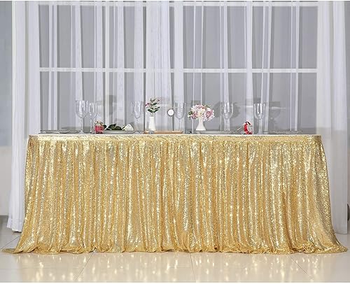 Miniatura 4 de PartyDelight Falda de mesa de lentejuelas doradas de 6 pies para mesa redonda, rectangular, cuadrada, para fiesta de cumpleaños, boda, Navidad