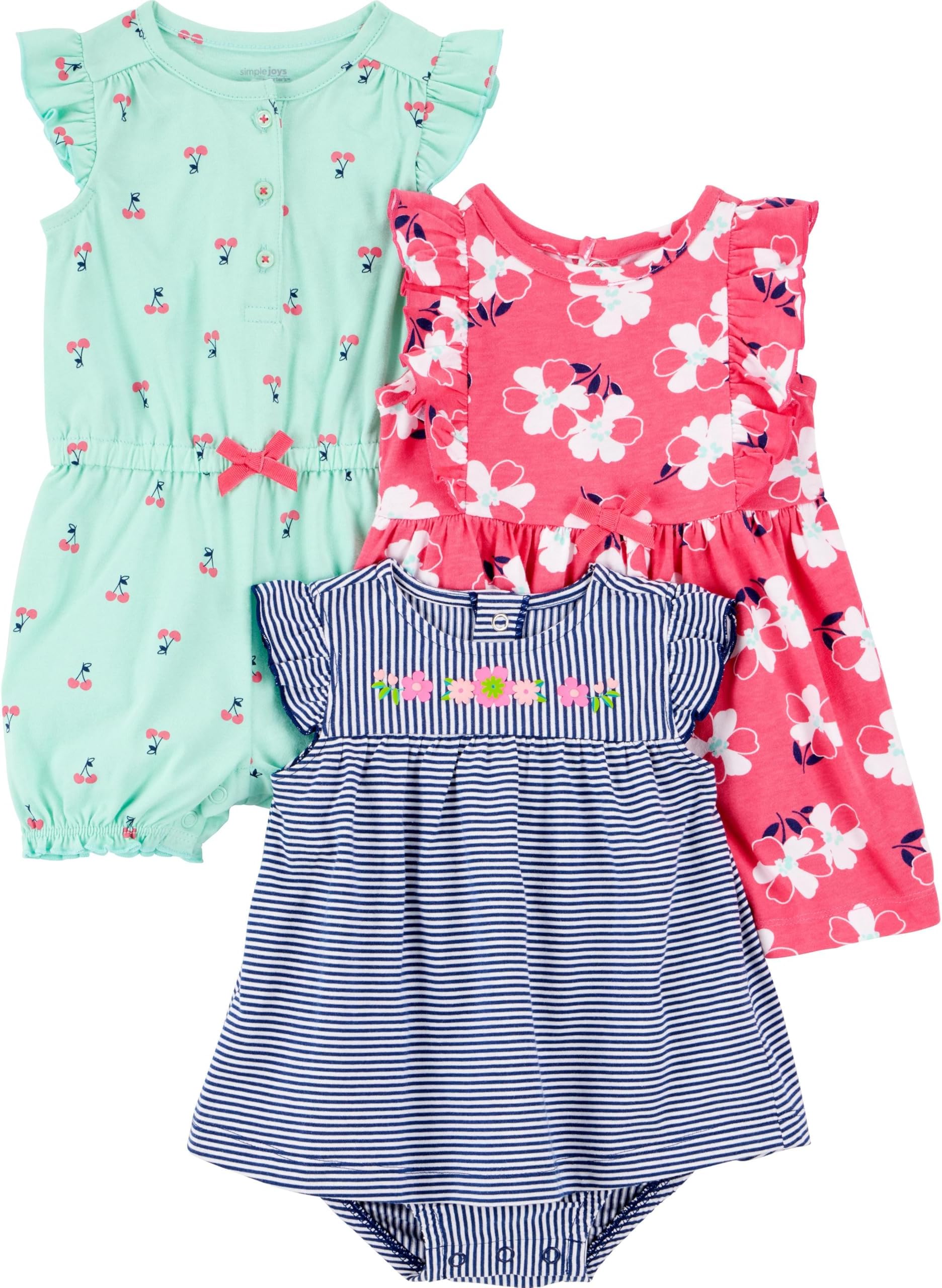 baby-girls 3-pack Romper, Sunsuit and Dress