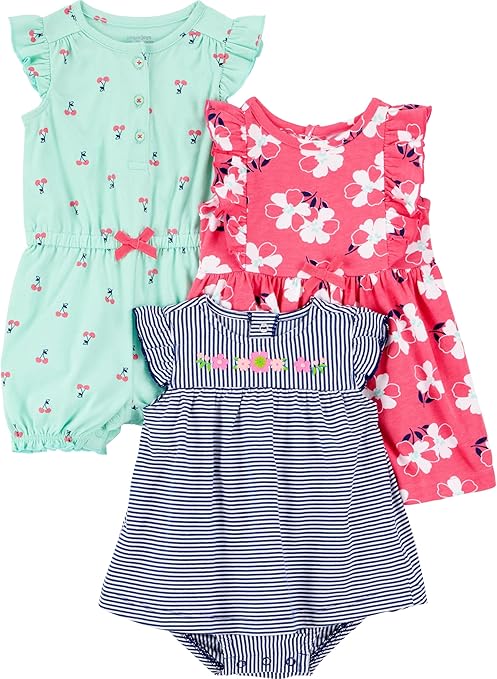 Simple Joys by Carter's baby-girls 3-pack Romper, Sunsuit and Dress