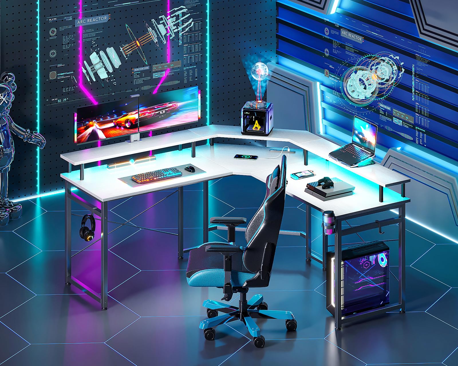 Amazon.co.jp: ODK ゲーミングデスク コンセント付き パソコンデスク  