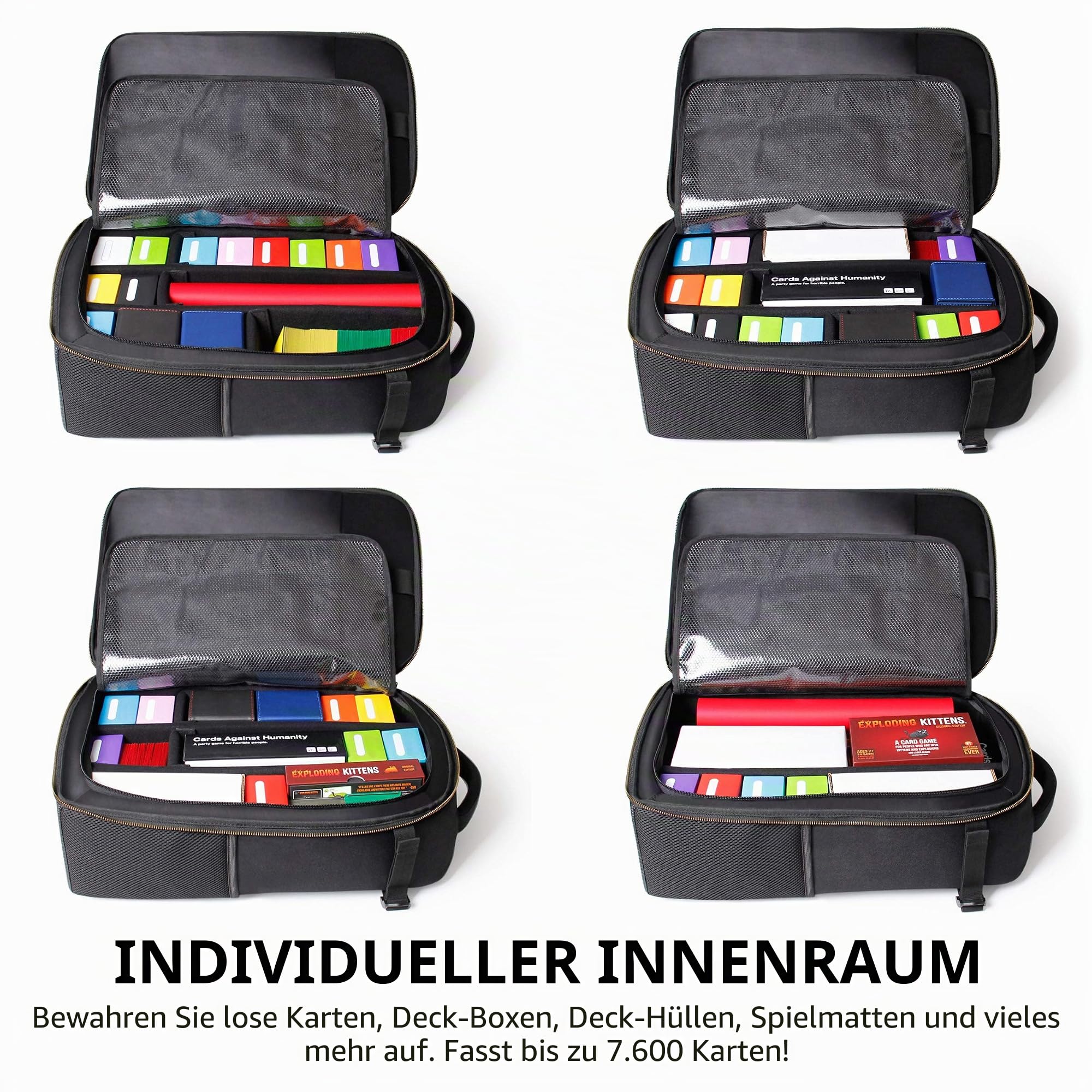Enhance MTG Rucksack – TCG-Rucksack für Deckboxen, gesleevte Karten, Spielmatten, MTG-Zubehör – anpassbare Kartenorganisation mit integriertem Card Defender Screen (Schwarz)