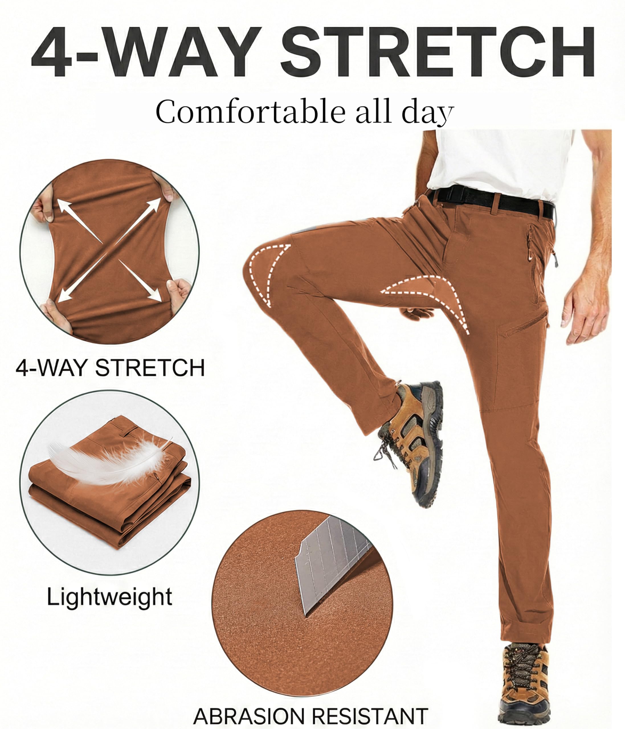 Arunlluta Pantalon de randonnée pour homme, pantalon de voyage et de randonnée résistant à l'eau, extensible, à séchage rapide, léger