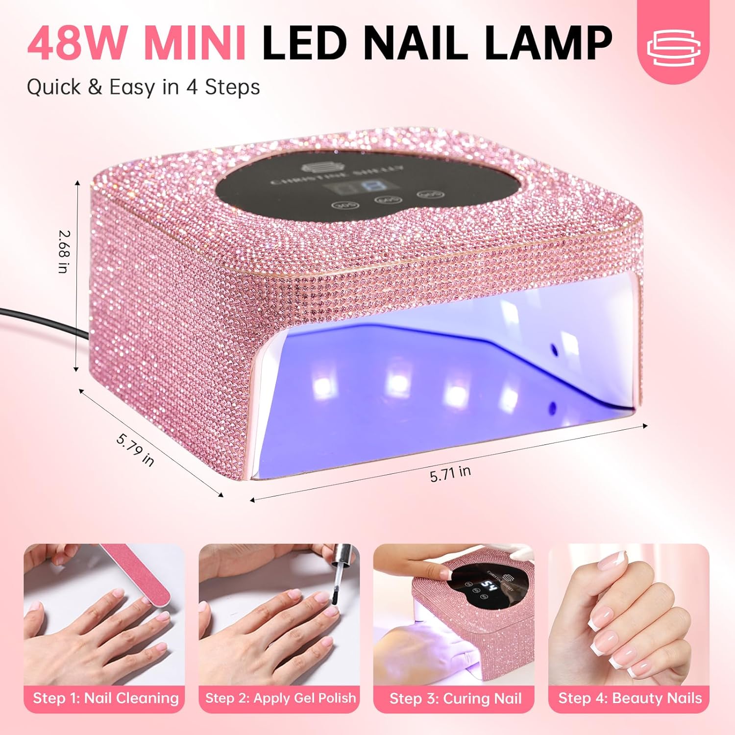 UV Nail Lamp, CHRISTINE SHELLY UV Light for Gel Nails, 48W Plug-in Mini Nail Lamp Nail Dryer with Touch Control Auto Sensor & Handheld UV Nail Lamp, Portable LED Nail Lamp, Home Salon Nail Art Tools