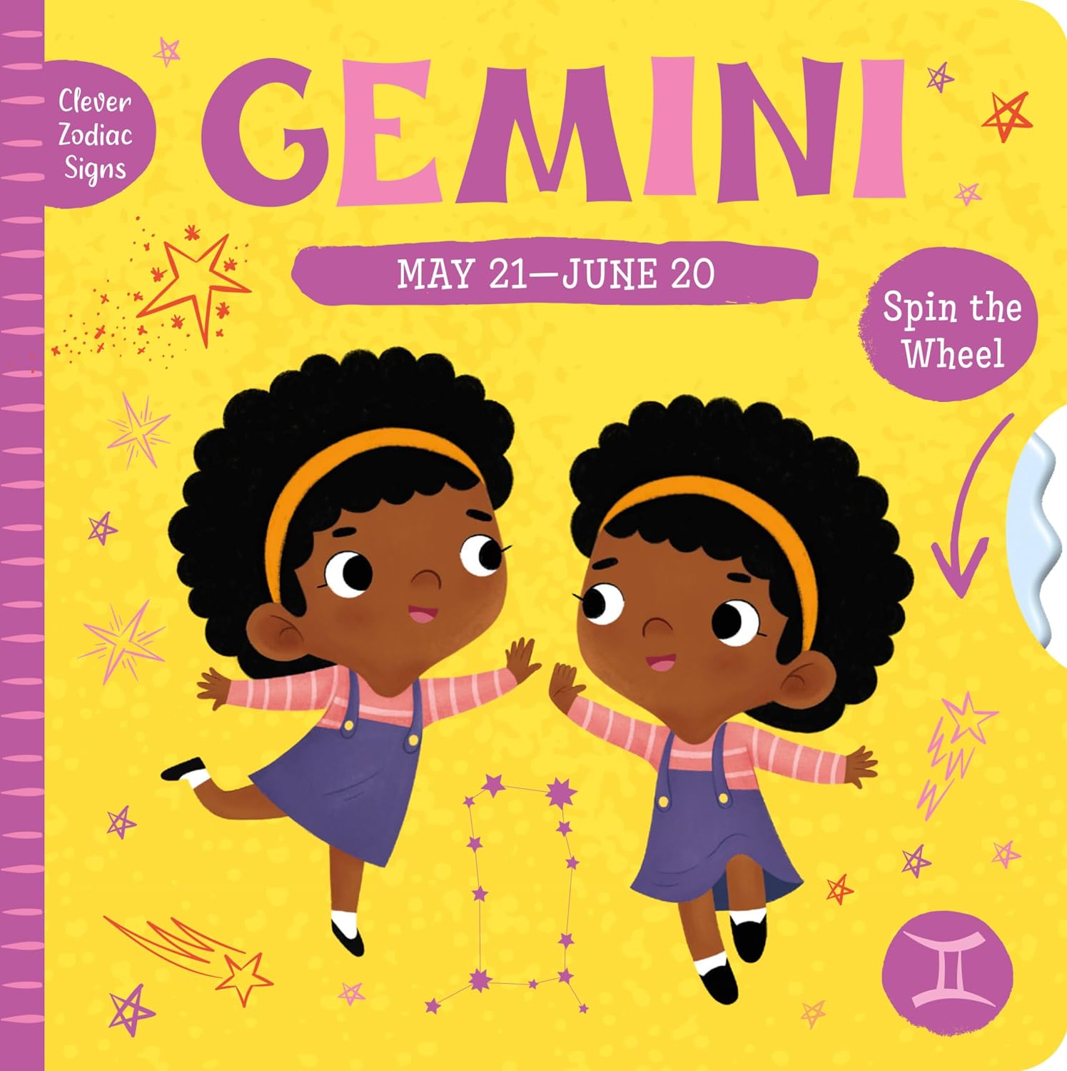 Book cover of "Clever Zodiac Signs: Gemini" by Clever Publishing, featuring two brown-skinned children with identical clothes and hairstyles giving each other a high-five.