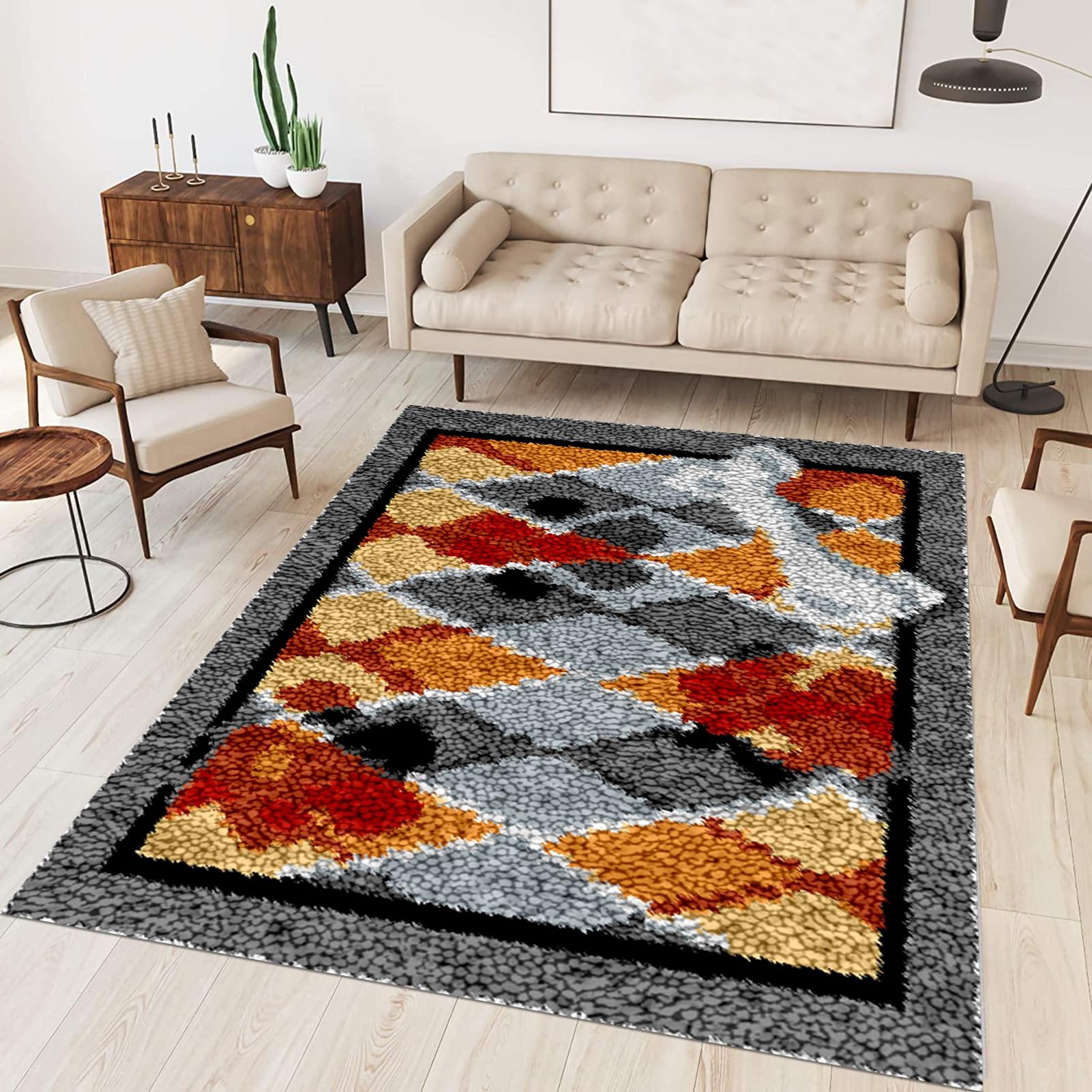Tehocwiz Large Latch Hook Kits for Adults 130x150 cm Latch Hook Rug Kits Rug Making Kit for Adults Printed Color Canvas Crocheting Crafts Embroidery for Beginners