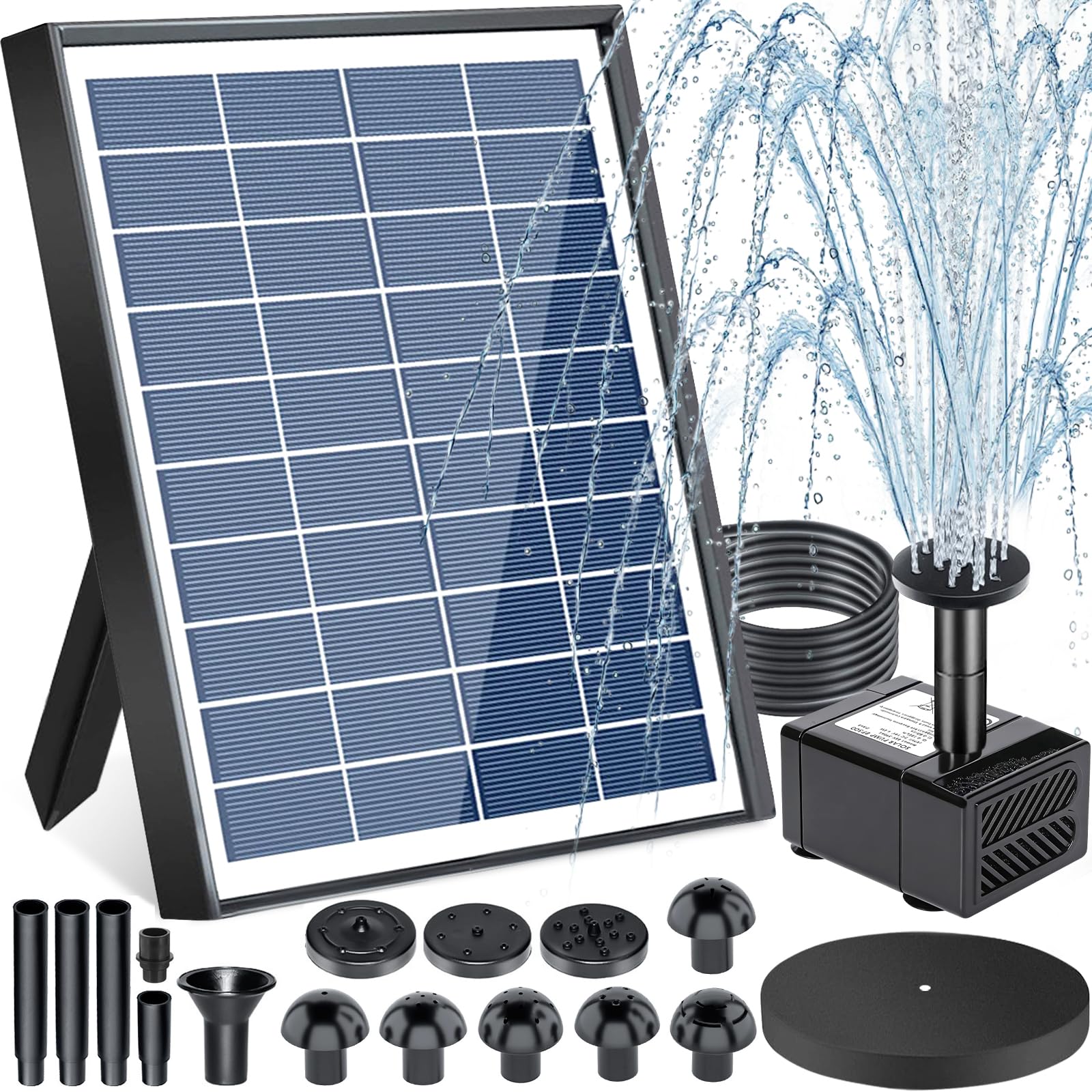 Fontaine Solaire Extérieure Pompe Bassin 6,5W avec 9 Buses pour Bain d'oiseaux Jardin