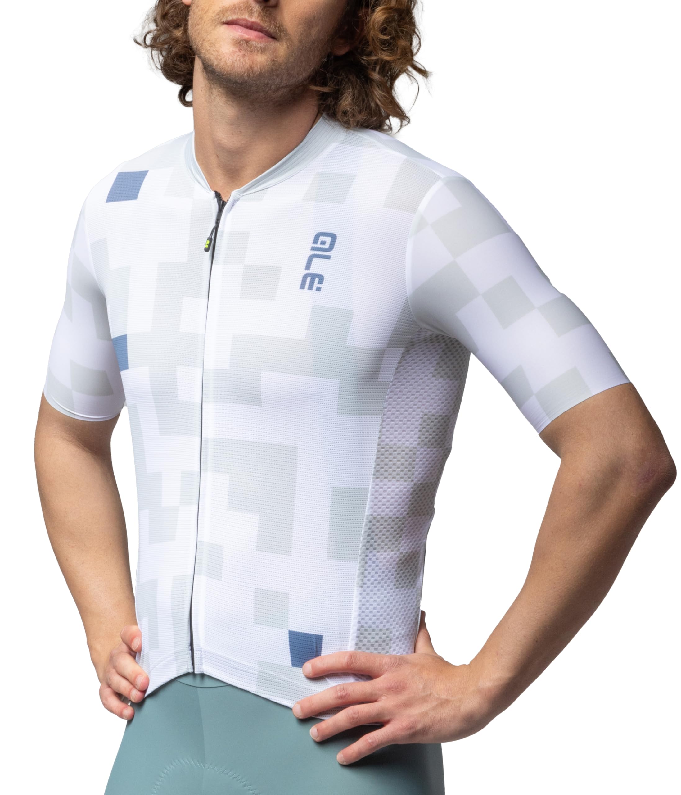 Alé Cycling Men's Pragma Pixel Short Sleeve Cycling Jersey, White, XXL