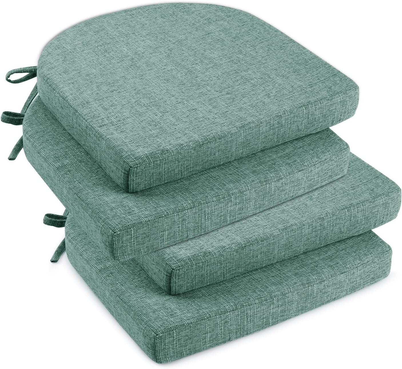 downluxe Indoor Chair Cushions for Dining Chairs, Soft and Comfortable Textured Memory Foam Kitchen Chair Pads with Ties and Non-Slip Backing, 16" x 16" x 2", Green, 4 Pack