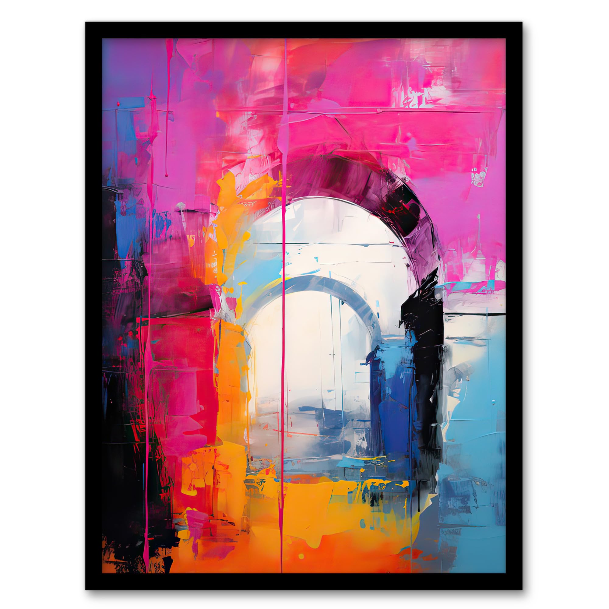 Artery8 Abstract Arches Vibrant Oil Painting Purple Orange Blue Palette Knife Architecture Artwork Artwork Framed Wall Art Print A4