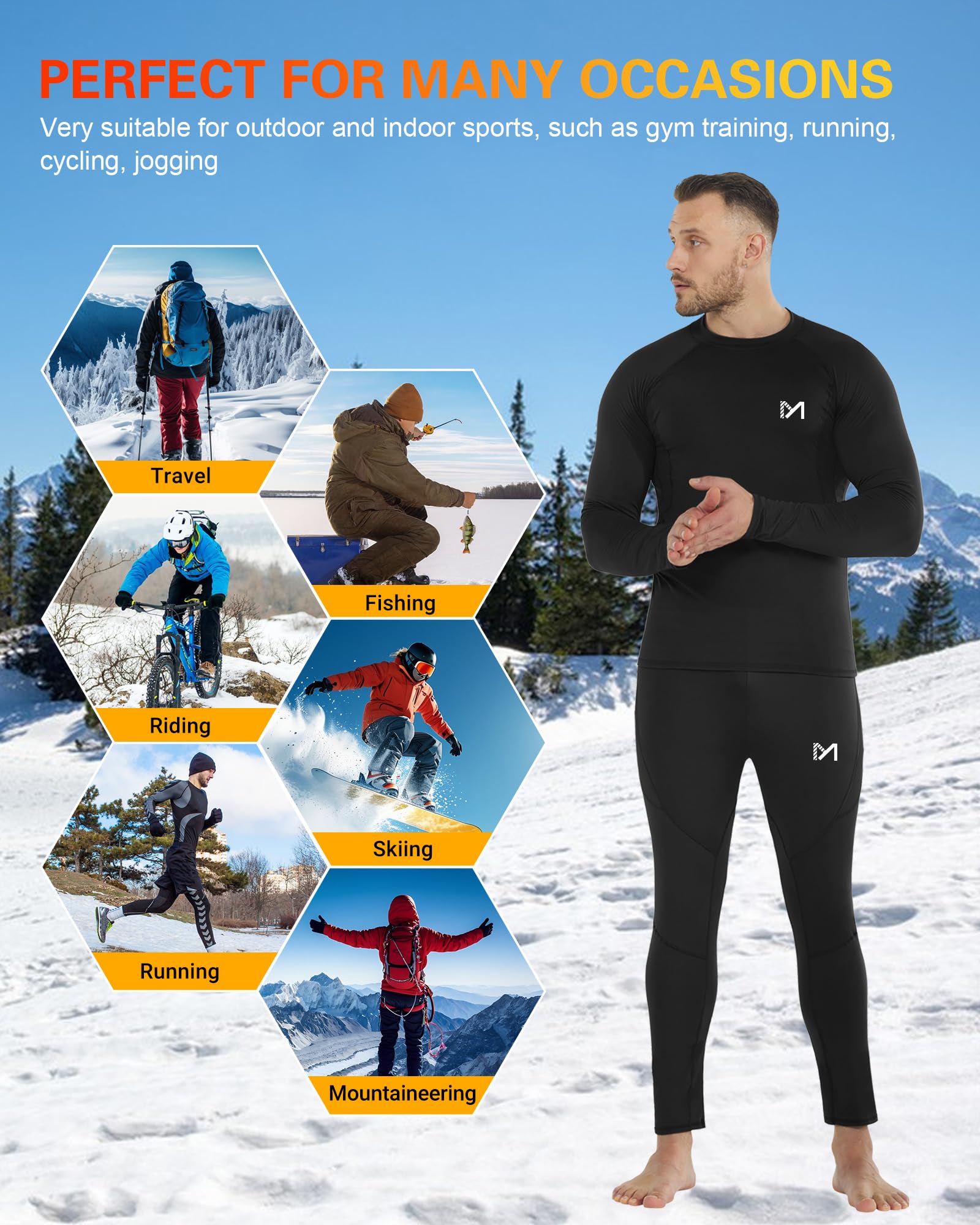 MEETYOO Lot 2 Sous-Vêtement Thermique Homme Respirant Régulation Transpiration Ski Sport
