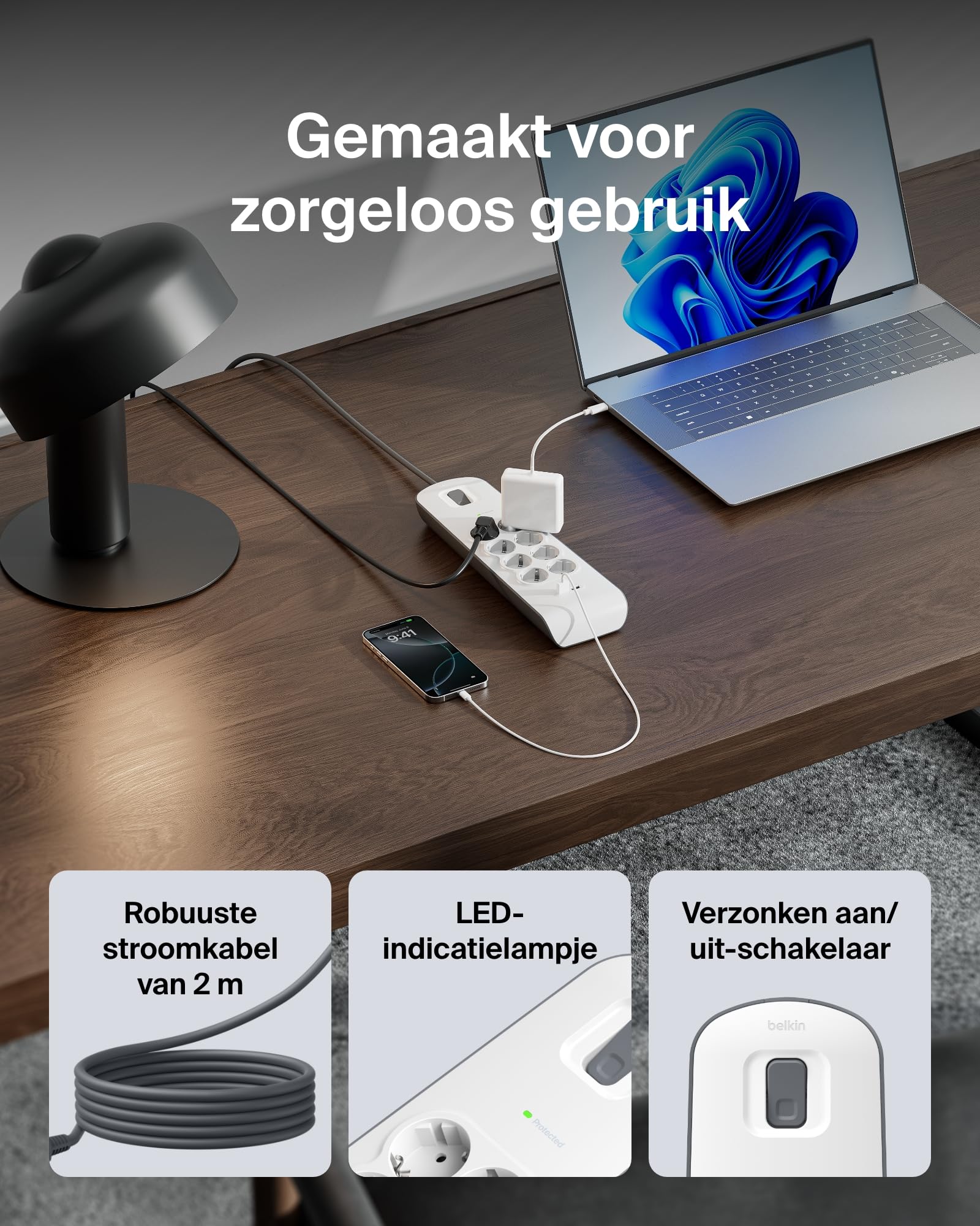 Belkin Surge Plus 8 Polige Stekkerdoos Met Overspanningsbeveiliging Incl 2 Usb Poorten Kabel Van 2 4 A M Wit Grijs Bsv804vf2m 672769996