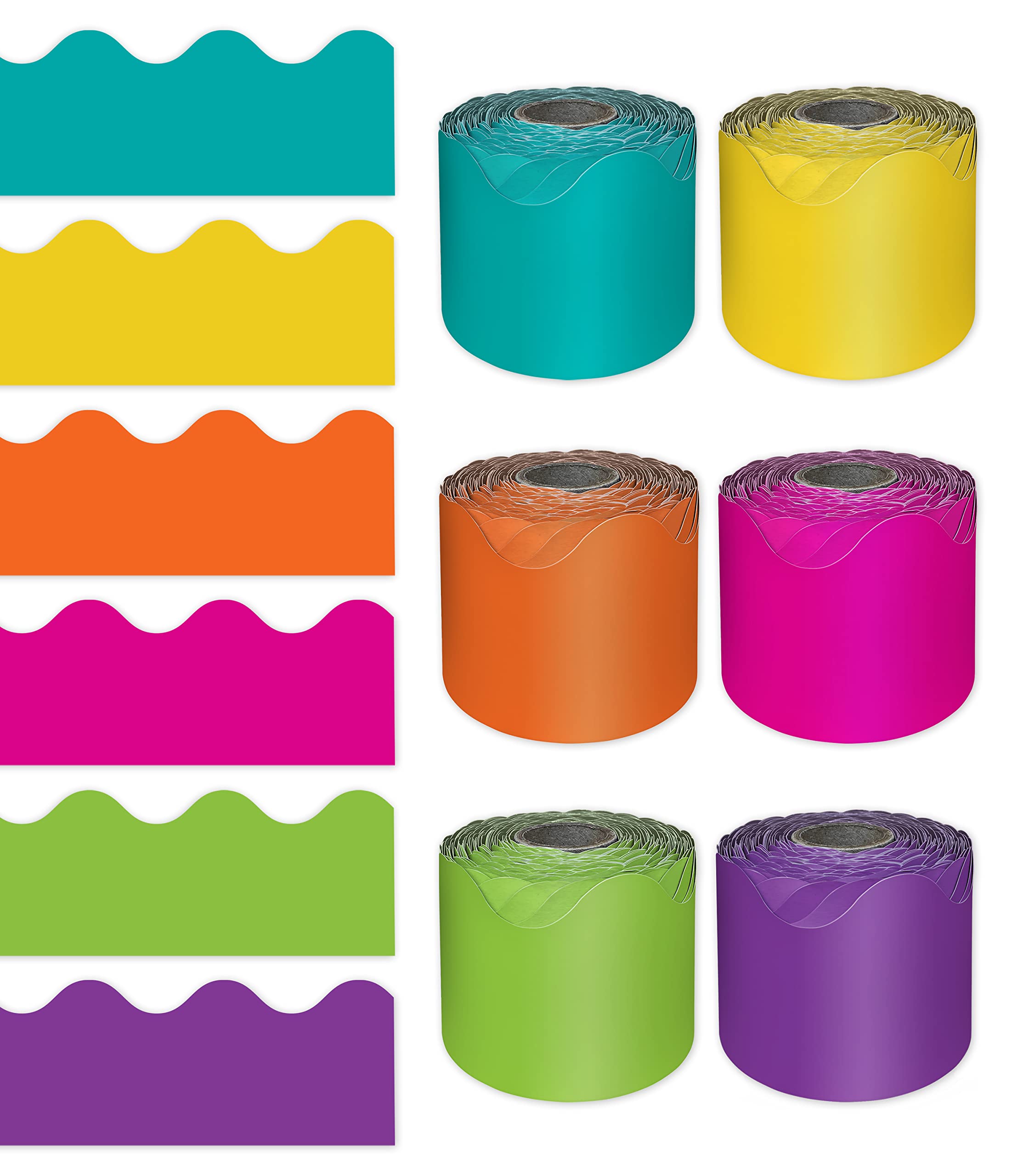 Carson Dellosa 6-Pack Colorful Bulletin Board Borders Bundle, 390 Feet of Scalloped Orange, Yellow, Lime Green, Teal, Purple, Hot Pink Borders for Bulletin Board & Classroom Décor, 65 Feet Per Roll