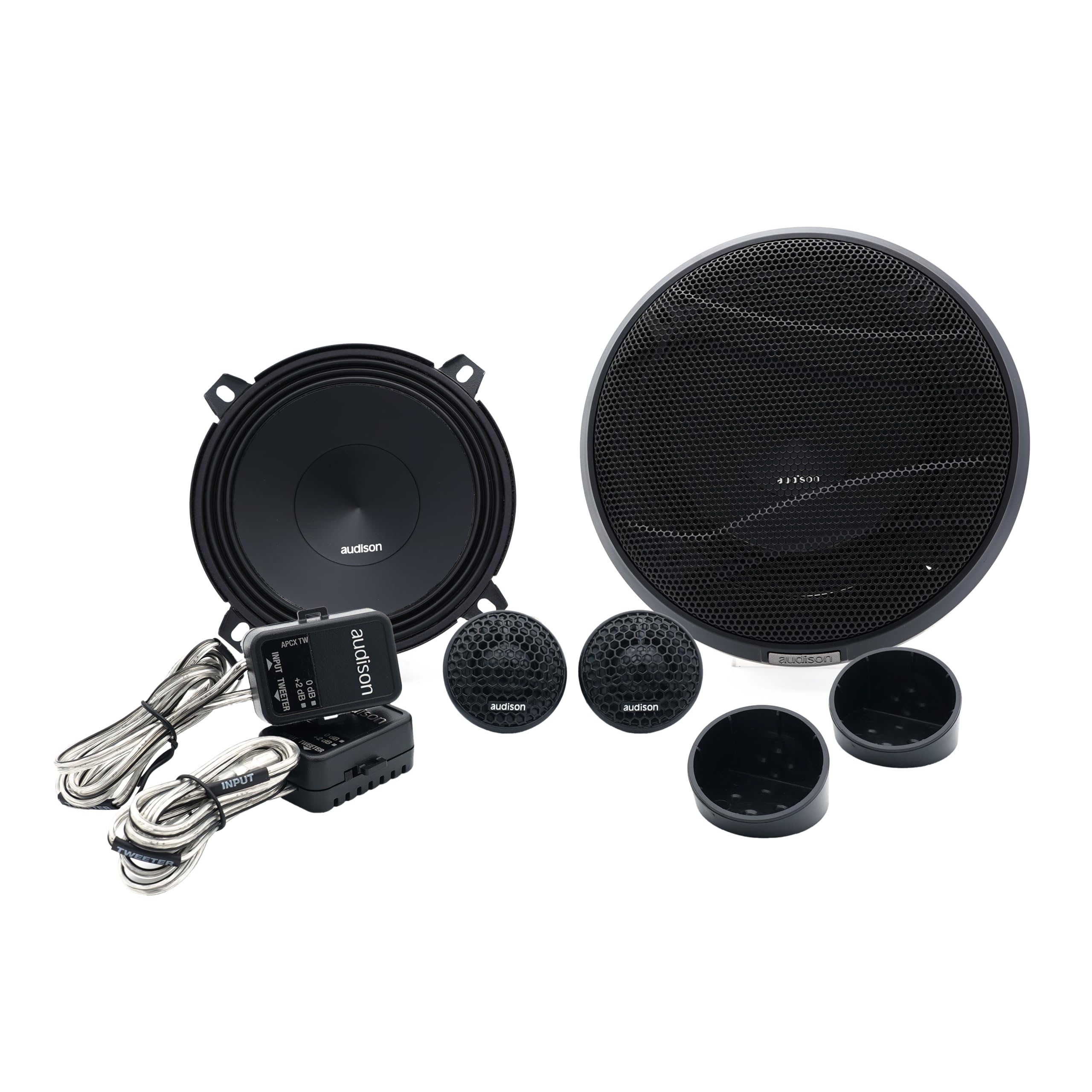 Audison APK 130 – Sistema audio a due vie da 130 mm con woofer in fibra di cellulosa e tweeter a cupola da 26 mm, installazione OEM-friendly, 75 W RMS @ 4 Ω