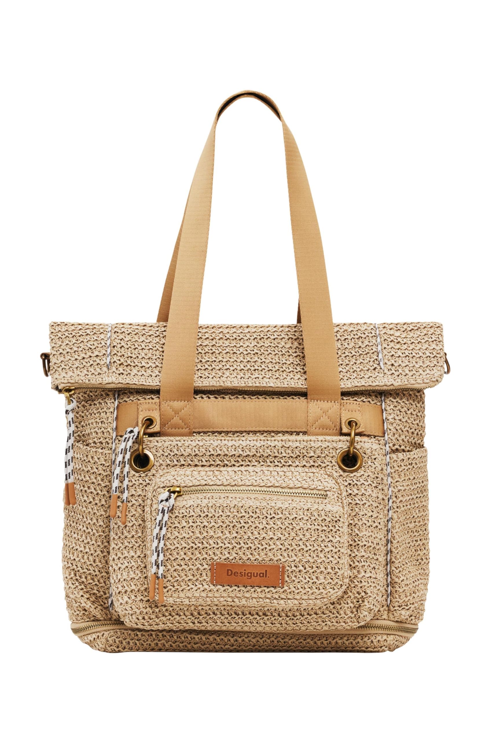 Desigual bolso de hombro bolso bandolera Raffia Voyager Backpack Natural beige