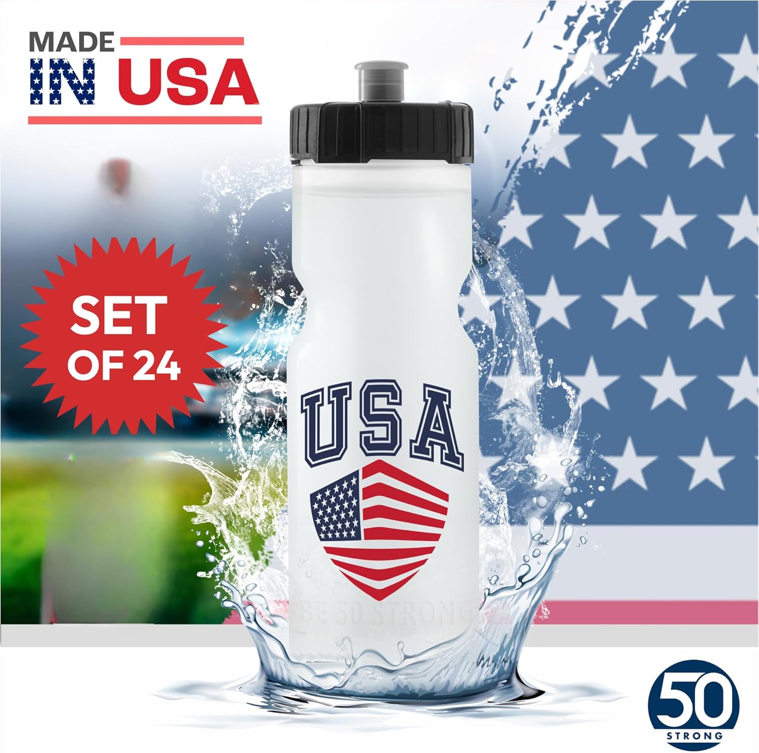50 Strong Custom Sports Water Bottles 24-Pack – Bulk Personalized Reusable 22 oz BPA-Free Plastic Bottles with Pull Top Cap – Made in USA – Customize Your Text & Logo - Promo Bottle - Image 7