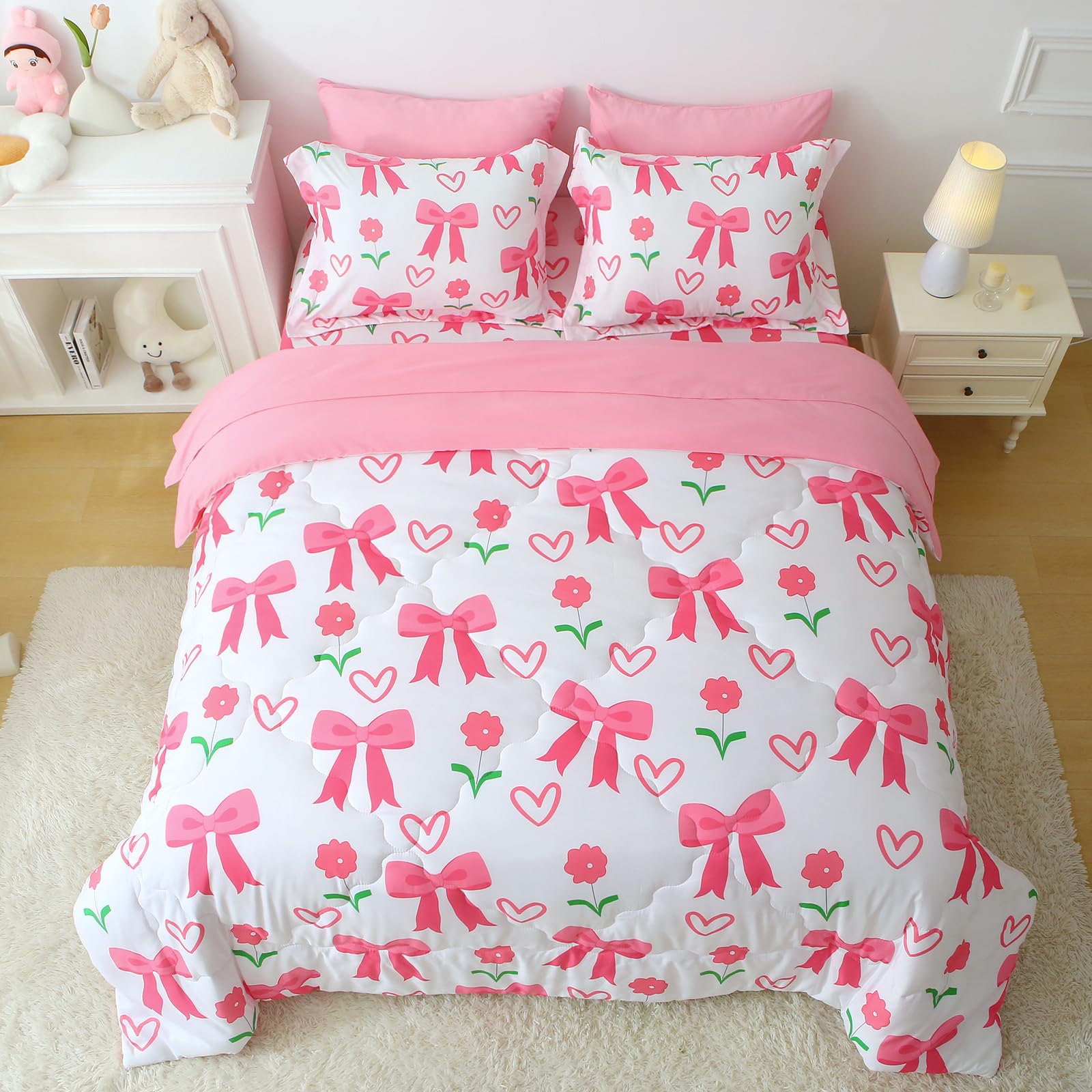 Jameswish Pink Bow Queen 7-Piece Set