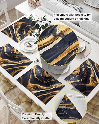 Miniatura 10 de Cute Cats Blue Table Placemats for Dining Table Set of 6,Cotton Linen Cloth Kitchen Place Mats with Pocket,SquareRectangleRoundOblong Table