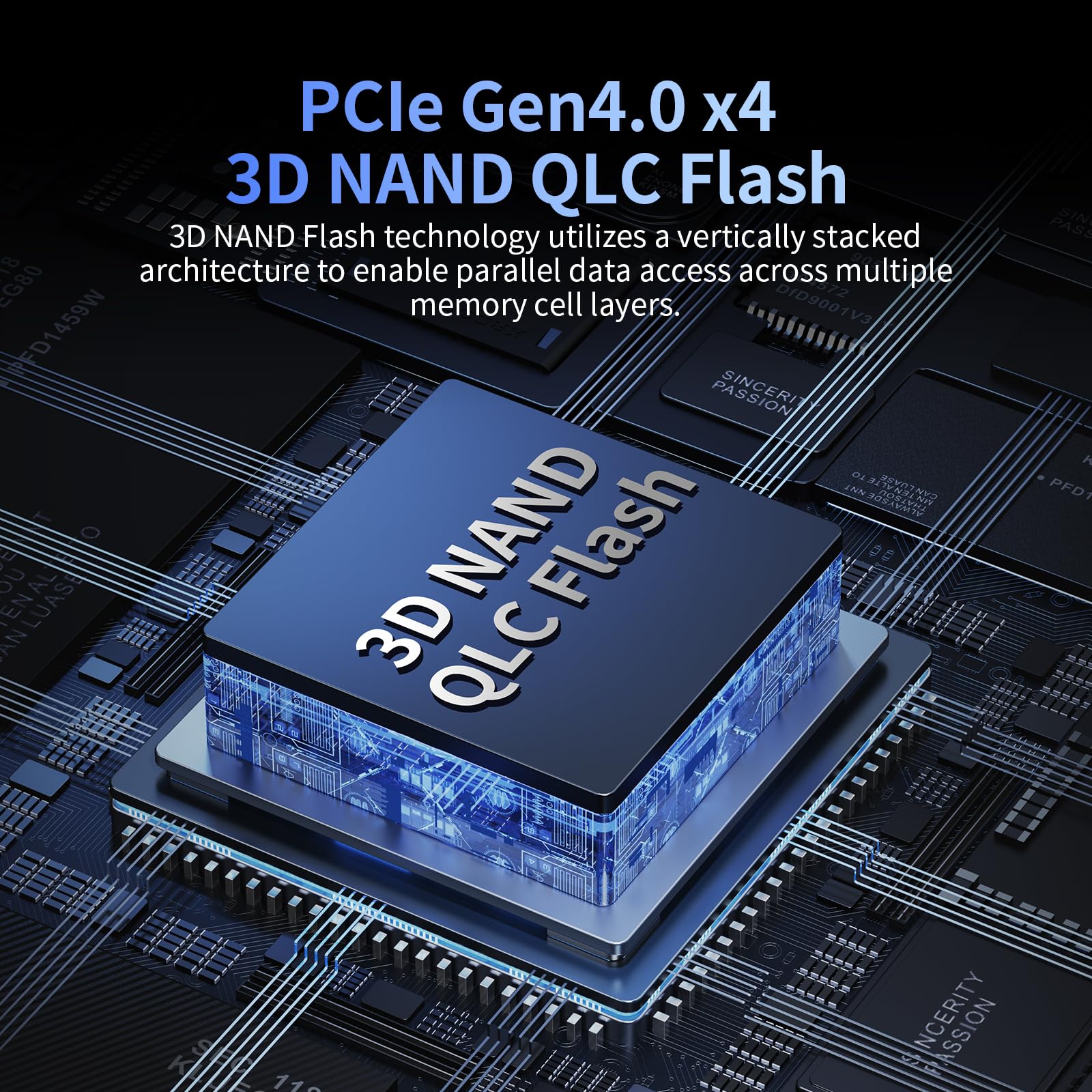 Ediloca EN705 SSD 4TB PCIe Gen4, NVMe M.2 2280, 3D NAND QLC, fino a 5000 MB/s, unità a stato solido interna, cache SLC dinamica, compatibile con PS5, laptop e PC desktop