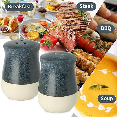 Miniatura 4 de Hasense Juego de salero y pimentero, coctelera de cerámica para cocina, contenedor de sal de retazos de color, perfecto para cocinar, comedor,