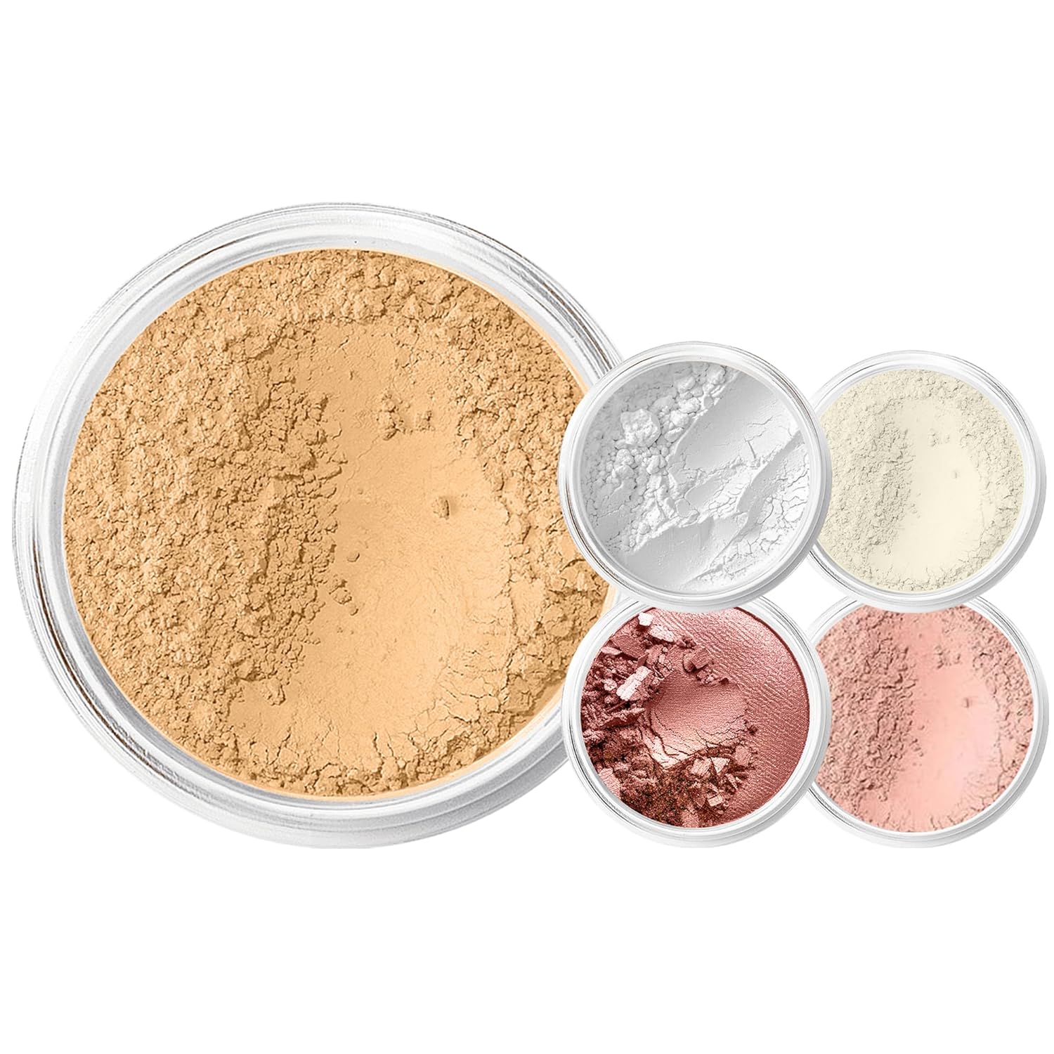 Mineral Makeup Starter Kit for Beginners – Full Size Foundation with Sample Size Veil Primer, Blush, Bronzer & Setting Powder – Matte Finish Essentials Set (BEIGE)