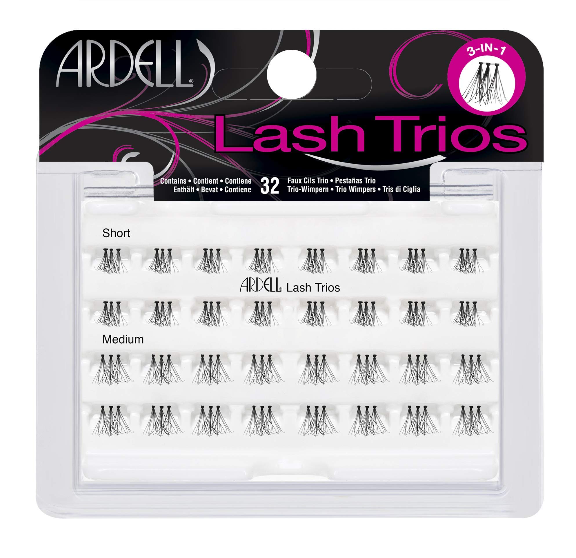 Ardell Lash Trio | Pestañas Postizas Trio Individuales 3 en 1 | Negras | Longitud Corta y Media |Contiene Pestañas Trio - 32 Unidades