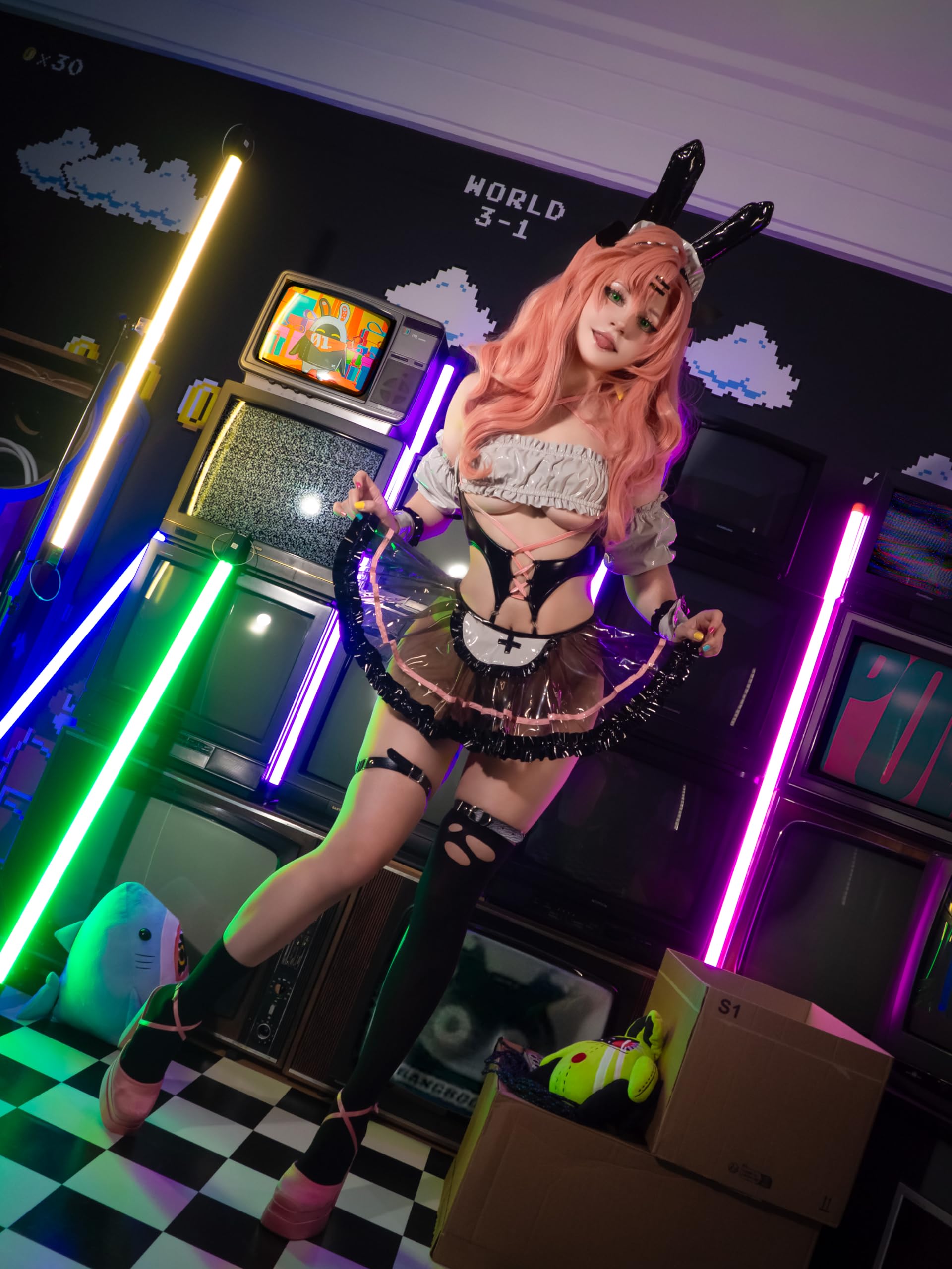 KORURACLUB Bar Maiden Maid costume Black premium pu cosplay lingerie Bar Maiden Maid lingerie