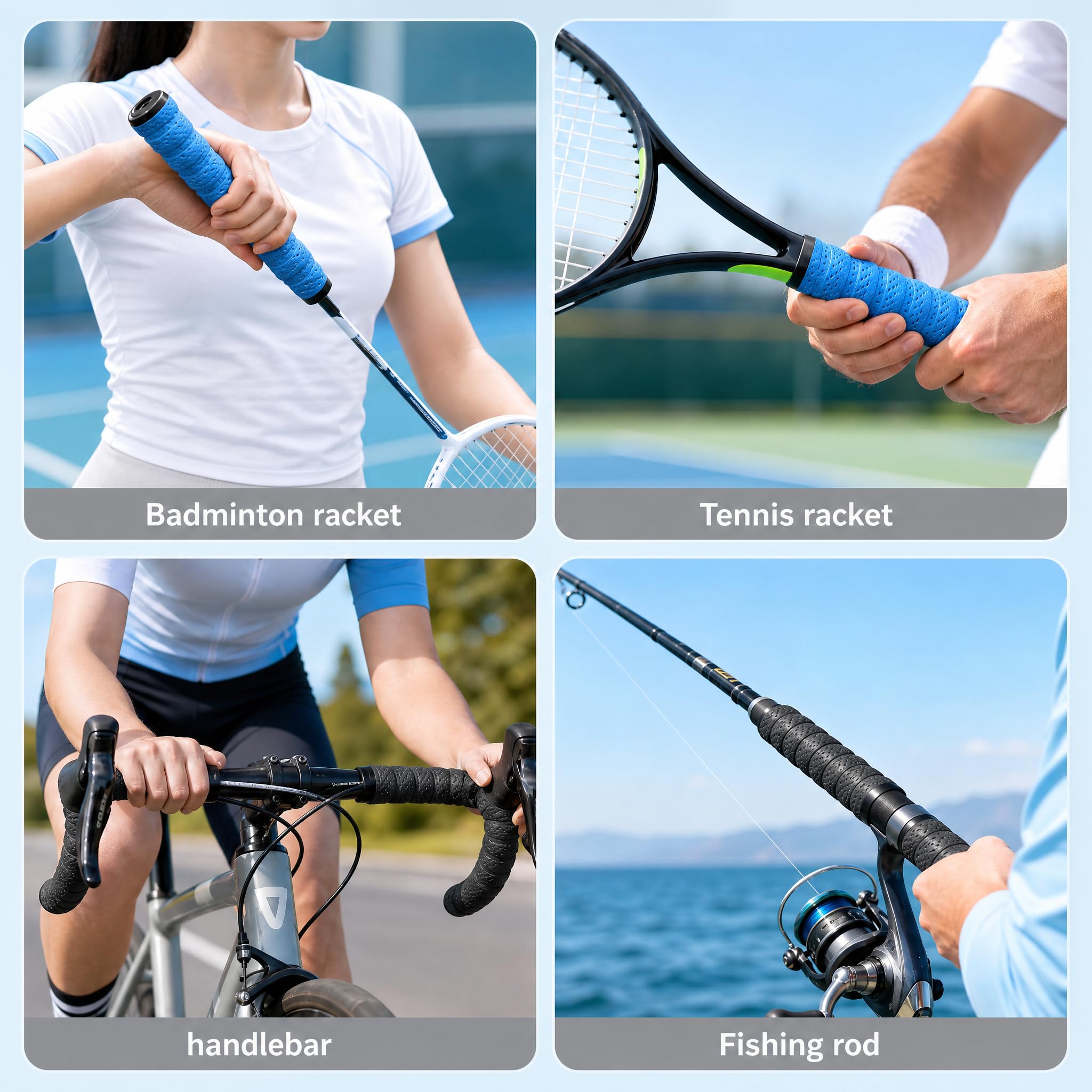 Lot de 4 bandes de préhension de badminton autocollantes en polyuréthane absorbant la transpiration, antidérapant et absorbant les chocs, pour raquettes de badminton, tennis et squash, 110 x 2,5 x 0,7