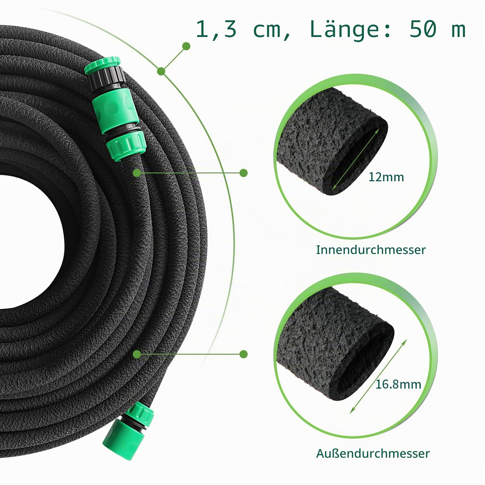 Tropfschlauch Set, Garten Tropfschläuche, Perlschlauch für Tropfbewässerung, Bewässerungsschlauch mit 4 Stück Tropfschlauch T-Stück für Gemüsebeet, Gartenbeete, Rasen, Bäume