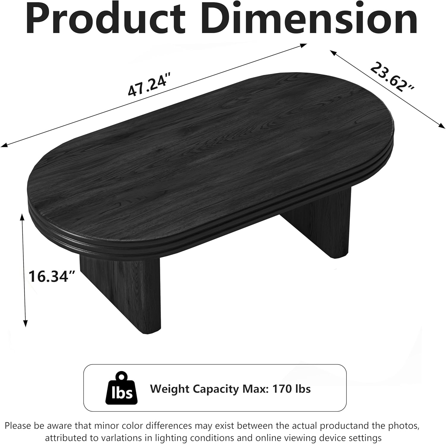 Farmhouse Coffee Table, 47 Inches Wooden Oval Accent Center Tables with Thick Base, Modern Low Cocktail Tea Furniture for Living Room, Apartments