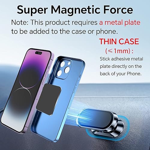 Miniatura 4 de Paquete de 2 Soporte magnético para teléfono para automóvil, imán súper fuerte con 4 placas de metal Soporte magnético para iPhone para teléfono