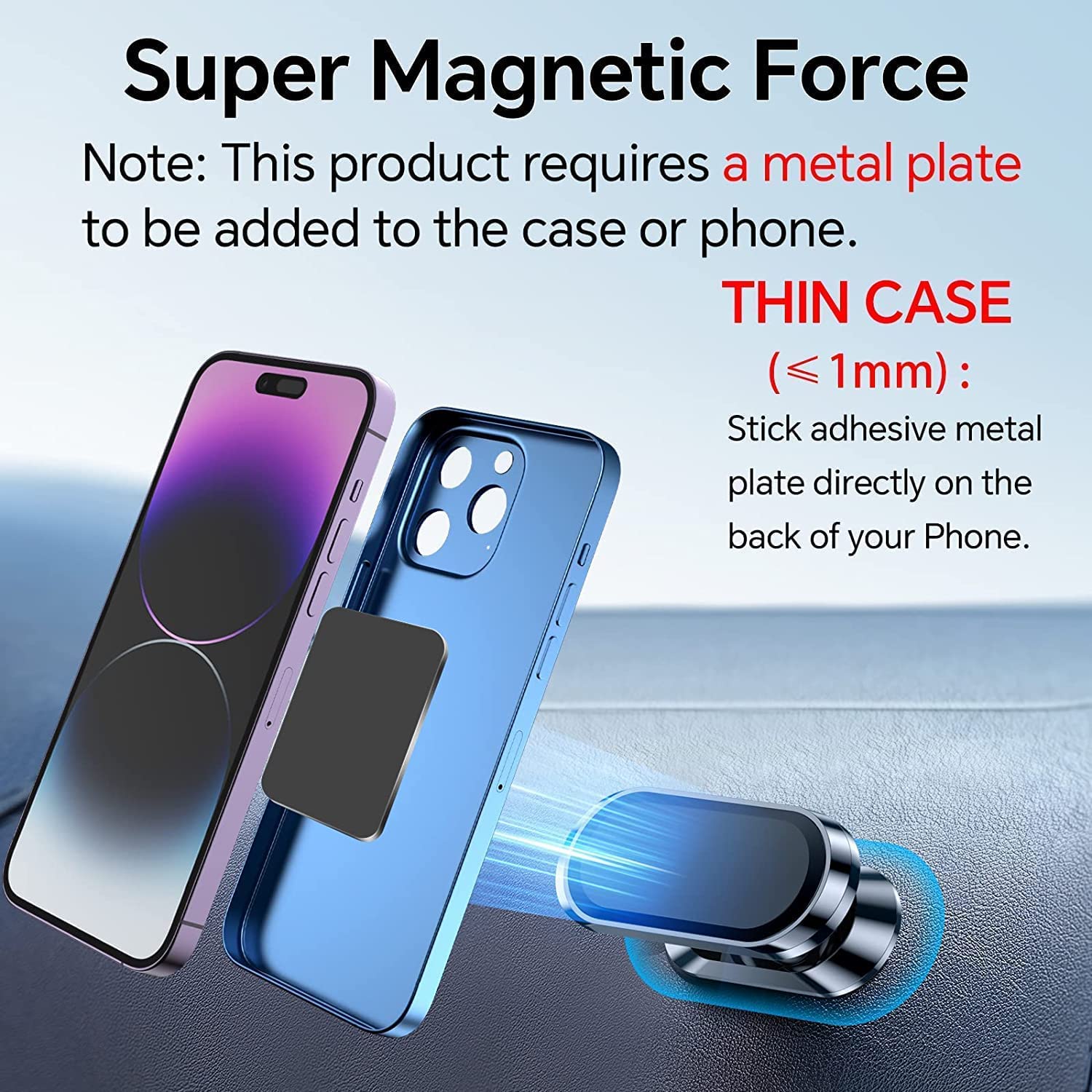 【Paquete de 2】 Soporte magnético para teléfono para Coche, [imán súper Fuerte] [ con 4 Placas de Metal] Soporte magnético para iPhone para teléfono Celular, [rotación de 360°] Montaje magnético para