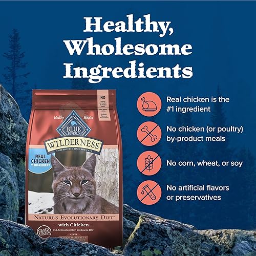 Miniatura 7 de Blue Buffalo Wilderness - Alimento seco natural alto en proteínas y sin granos para gatos adultos, control de peso y bolas de pelo, sabor pollo,