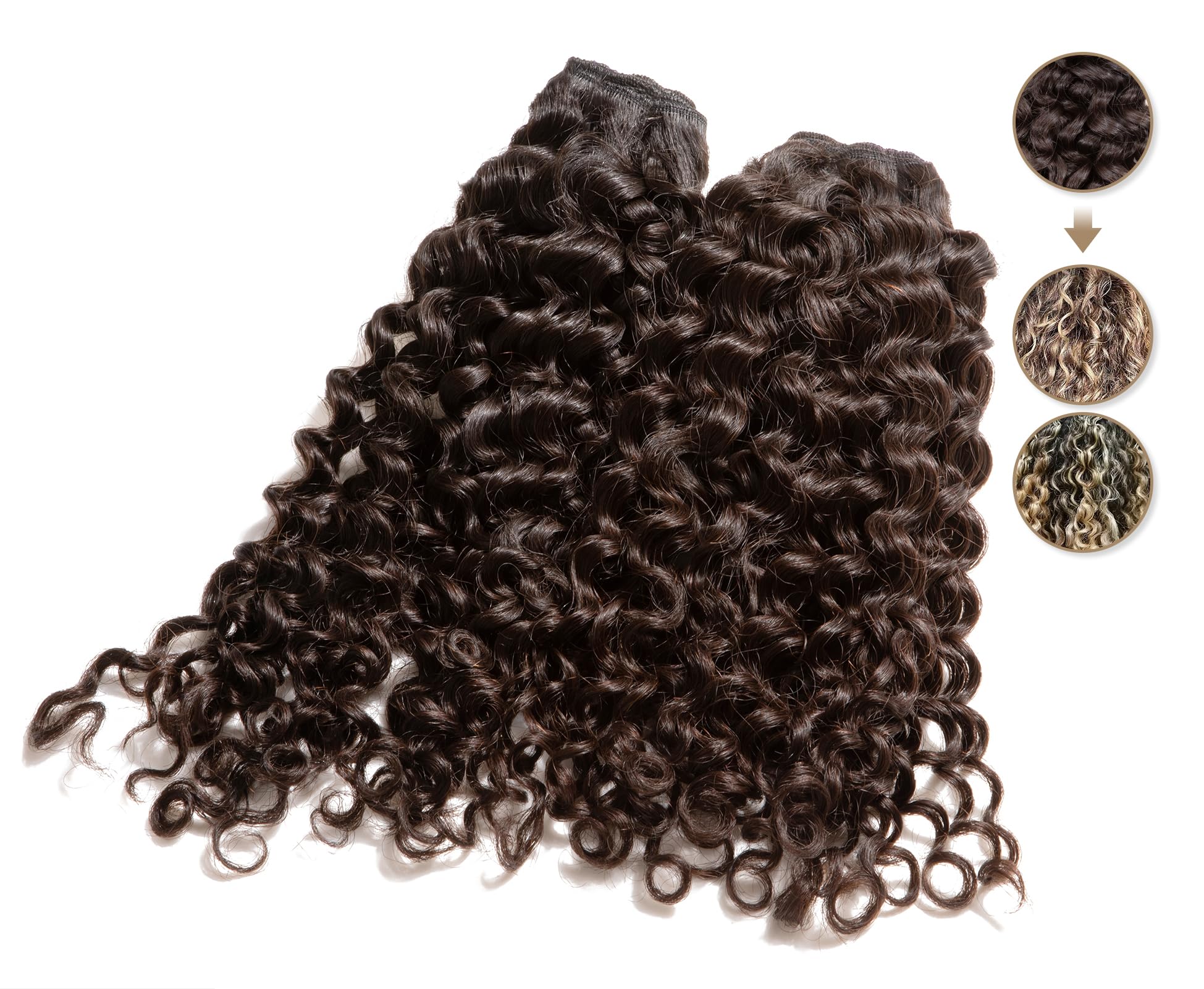 Clytie Raw Natural Brown Curly Bundles Human Hair, 5 Years Lasting Tight Curly 2 Bundles Human Hair Dark Brown Real Unprocessed Virgin Human Hair Deep