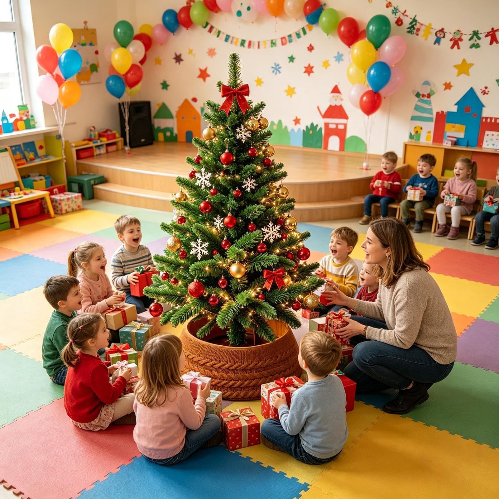 Gonna per albero di Natale, rotonda, lavorata a maglia, morbida, invernale